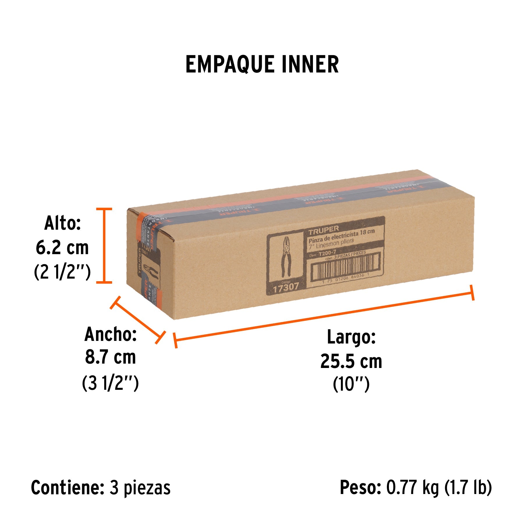 Pinza para electricista 7" mango de PVC, TRUPER - Empaque