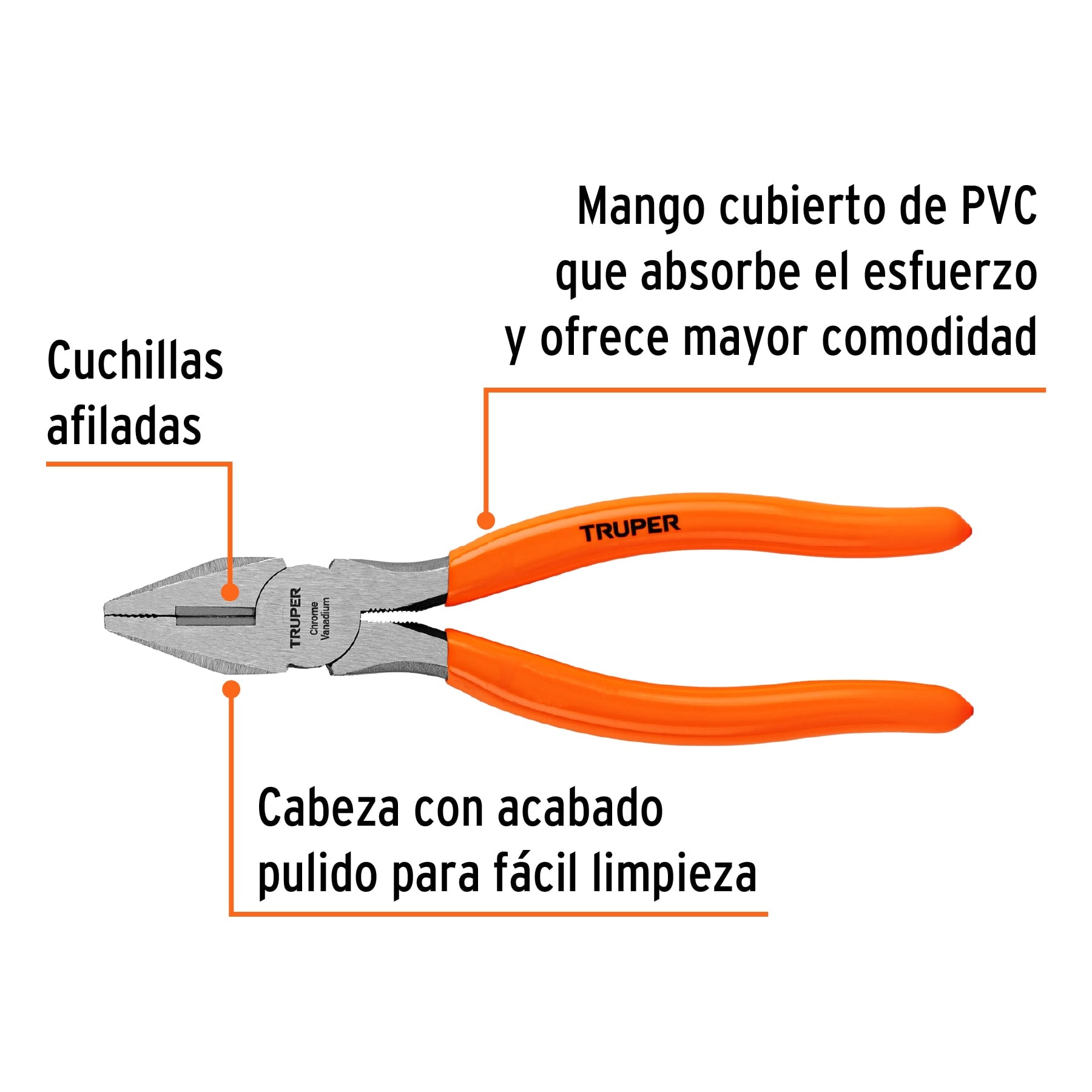 Pinza para electricista 7" mango de PVC, TRUPER