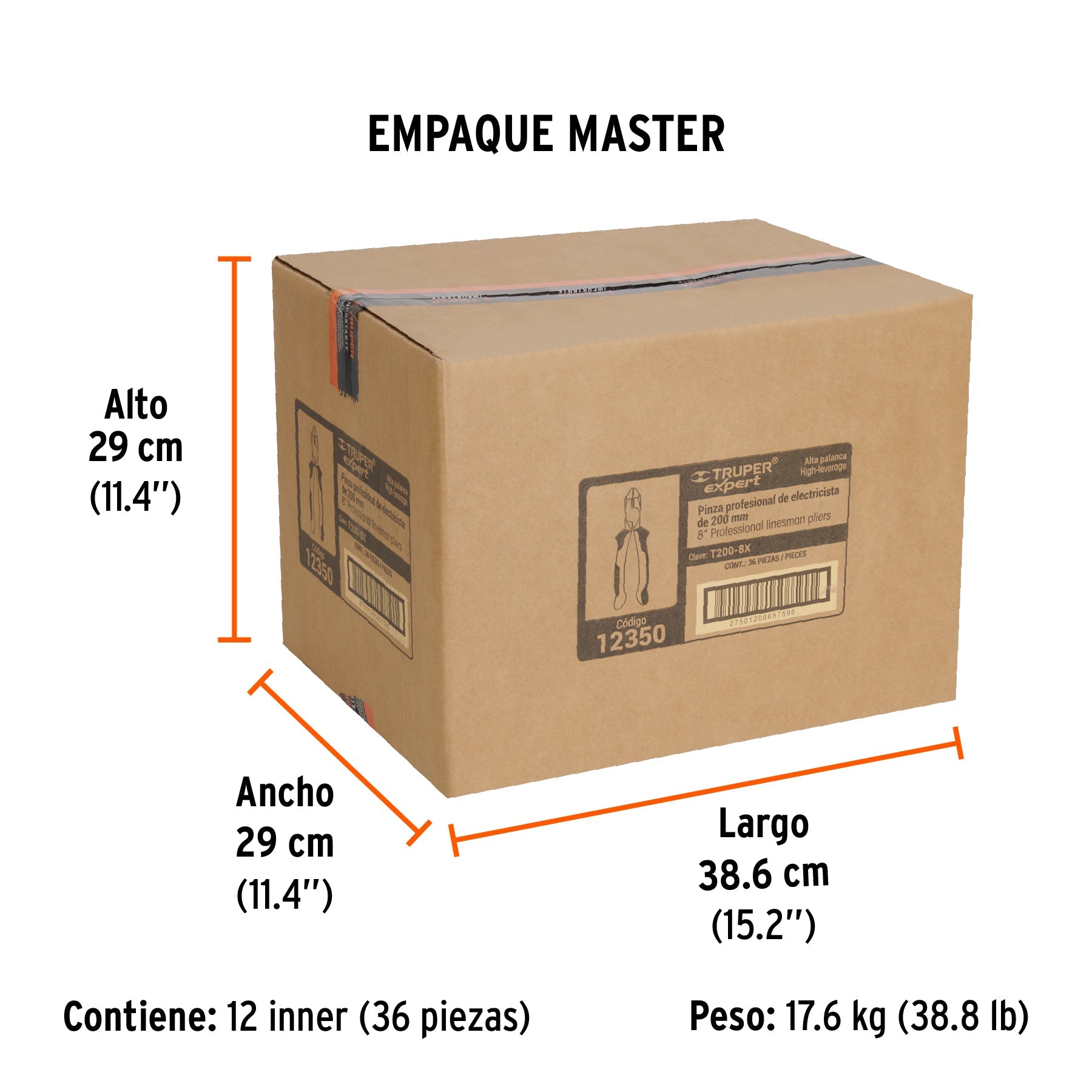 Pinza electricista 8" uso rudo, alta palanca, Comfort Grip - Empaque