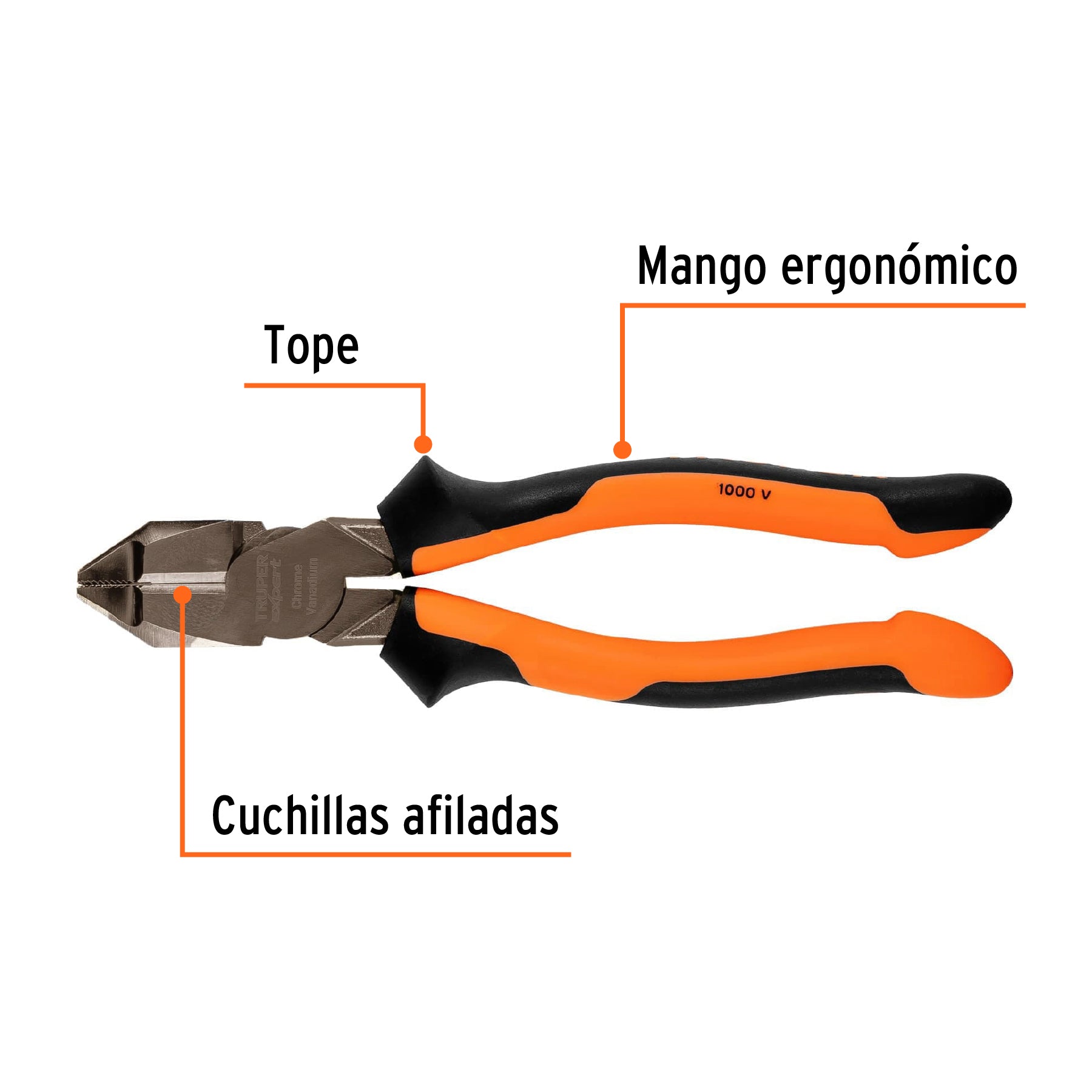 Pinza electricista 8" uso rudo, alta palanca, Comfort Grip