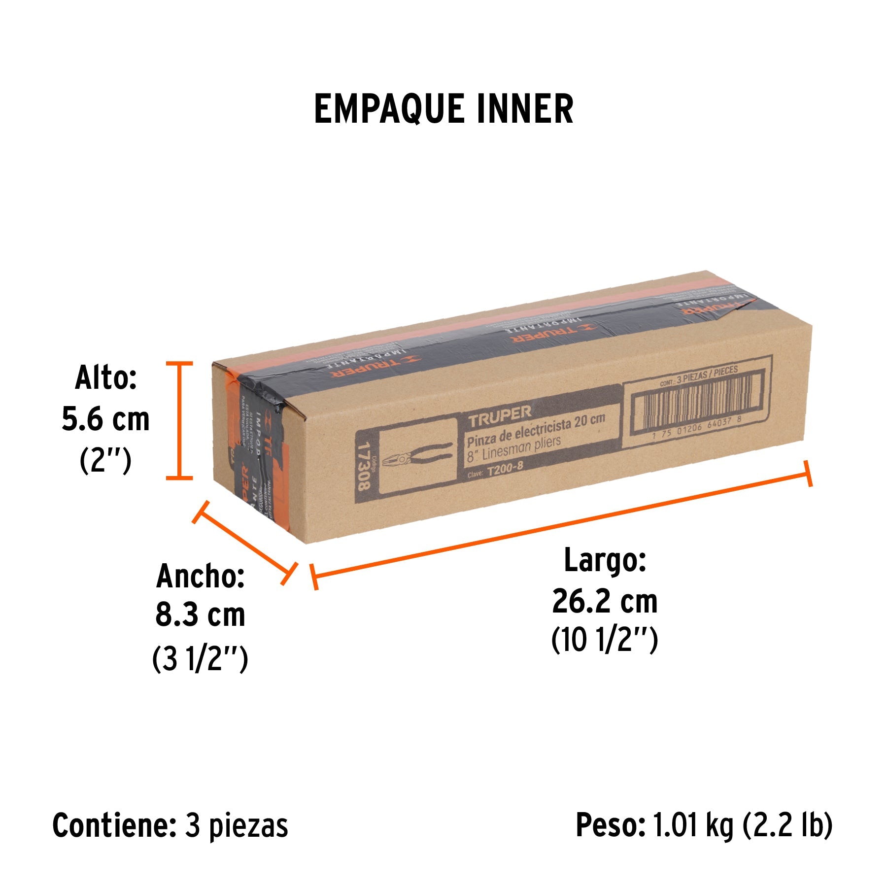 Pinza para electricista 8" mango de PVC, TRUPER - Empaque
