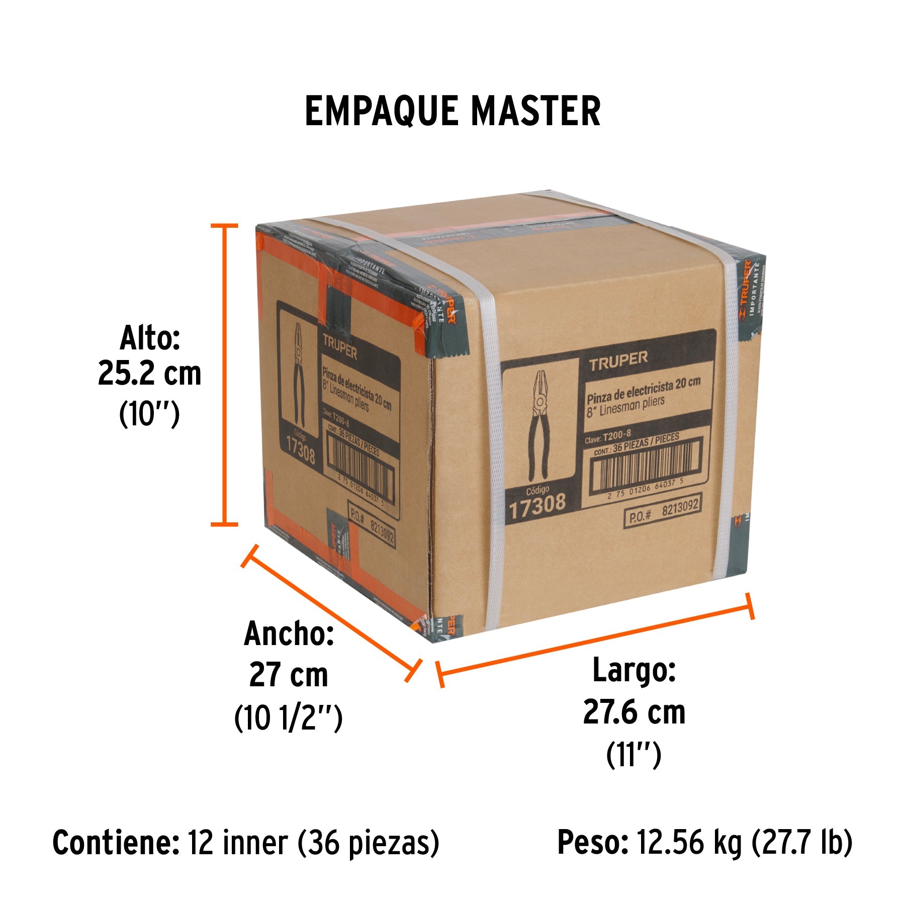 Pinza para electricista 8" mango de PVC, TRUPER - Empaque