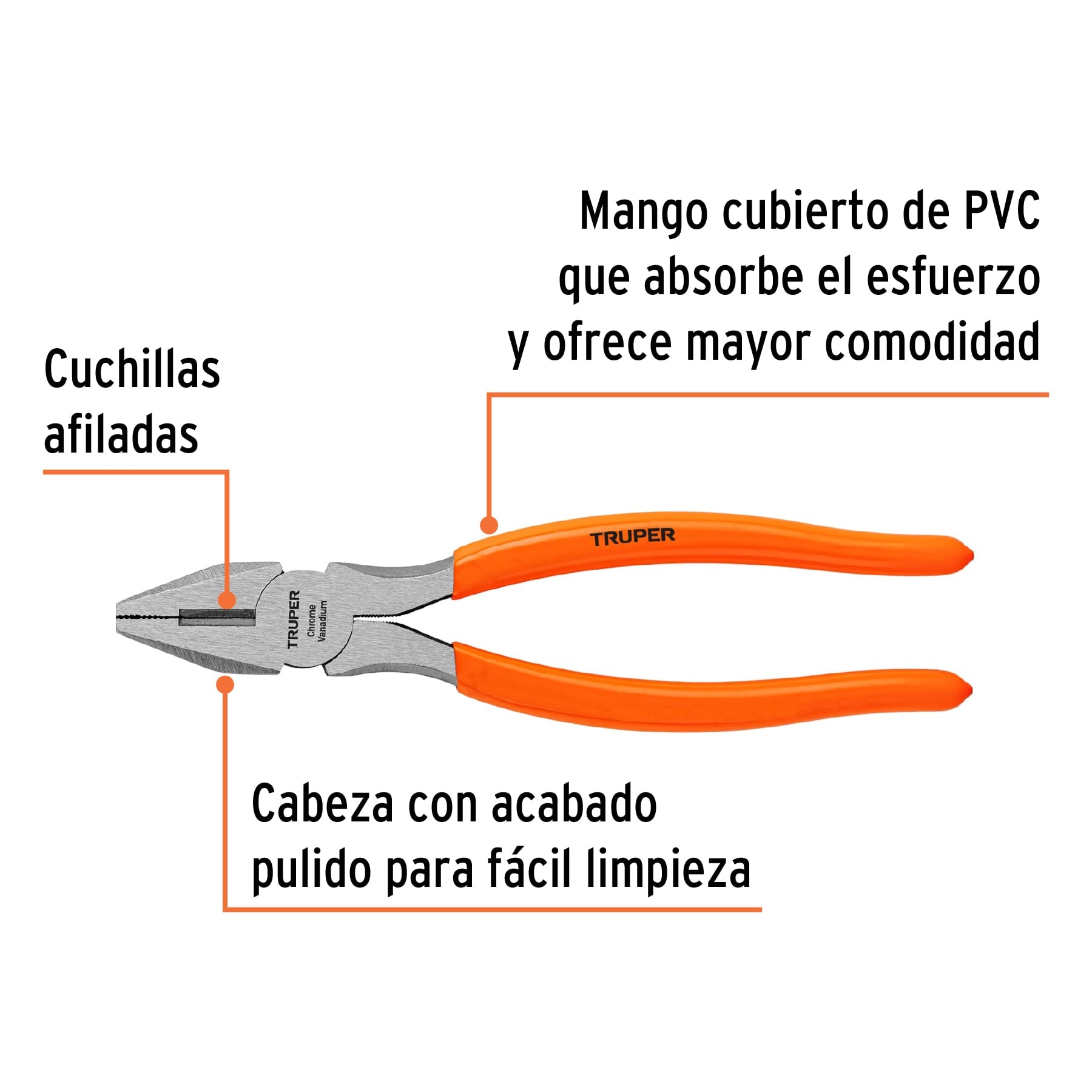Pinza para electricista 8" mango de PVC, TRUPER
