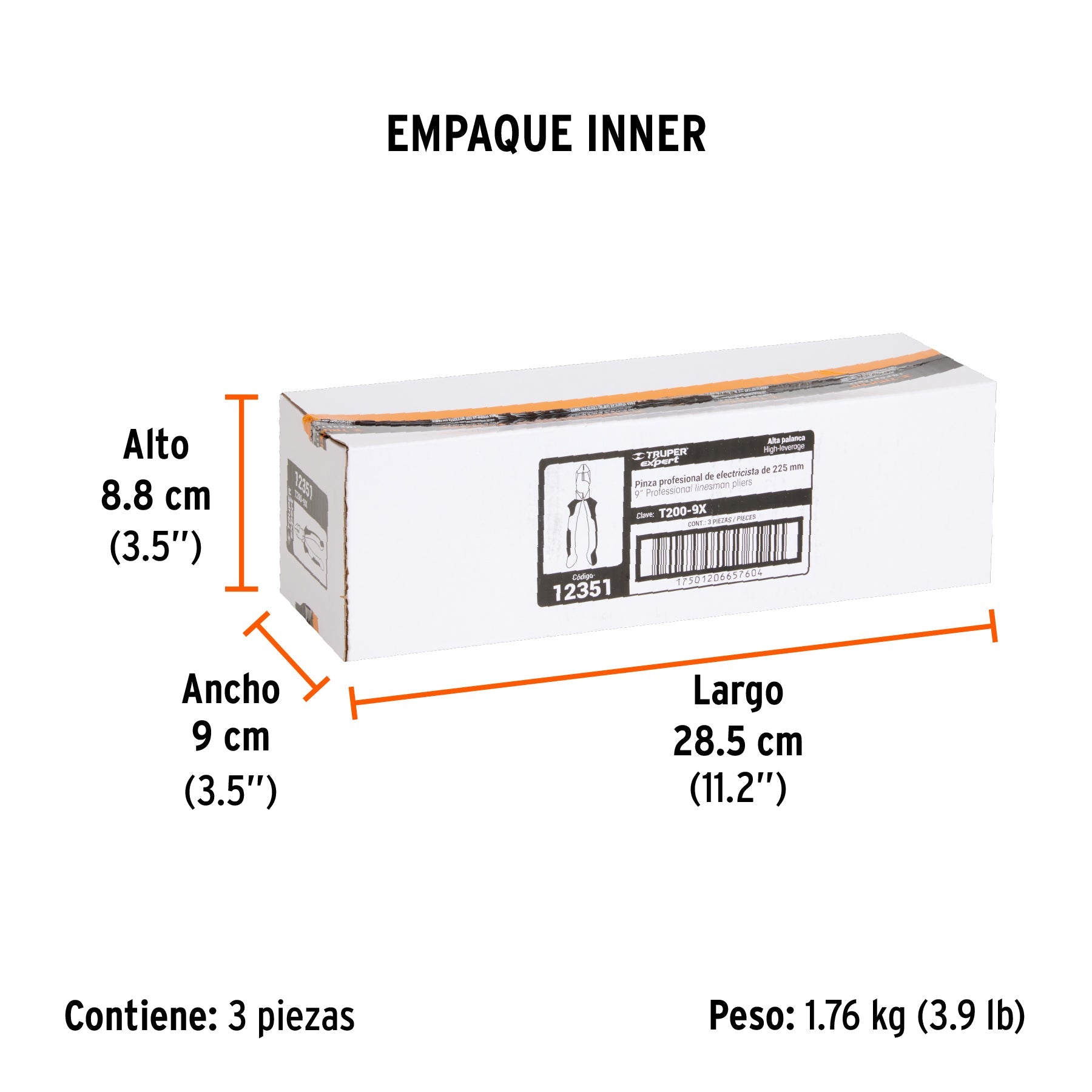 Pinza electricista 9" uso rudo, alta palanca, Comfort Grip - Empaque