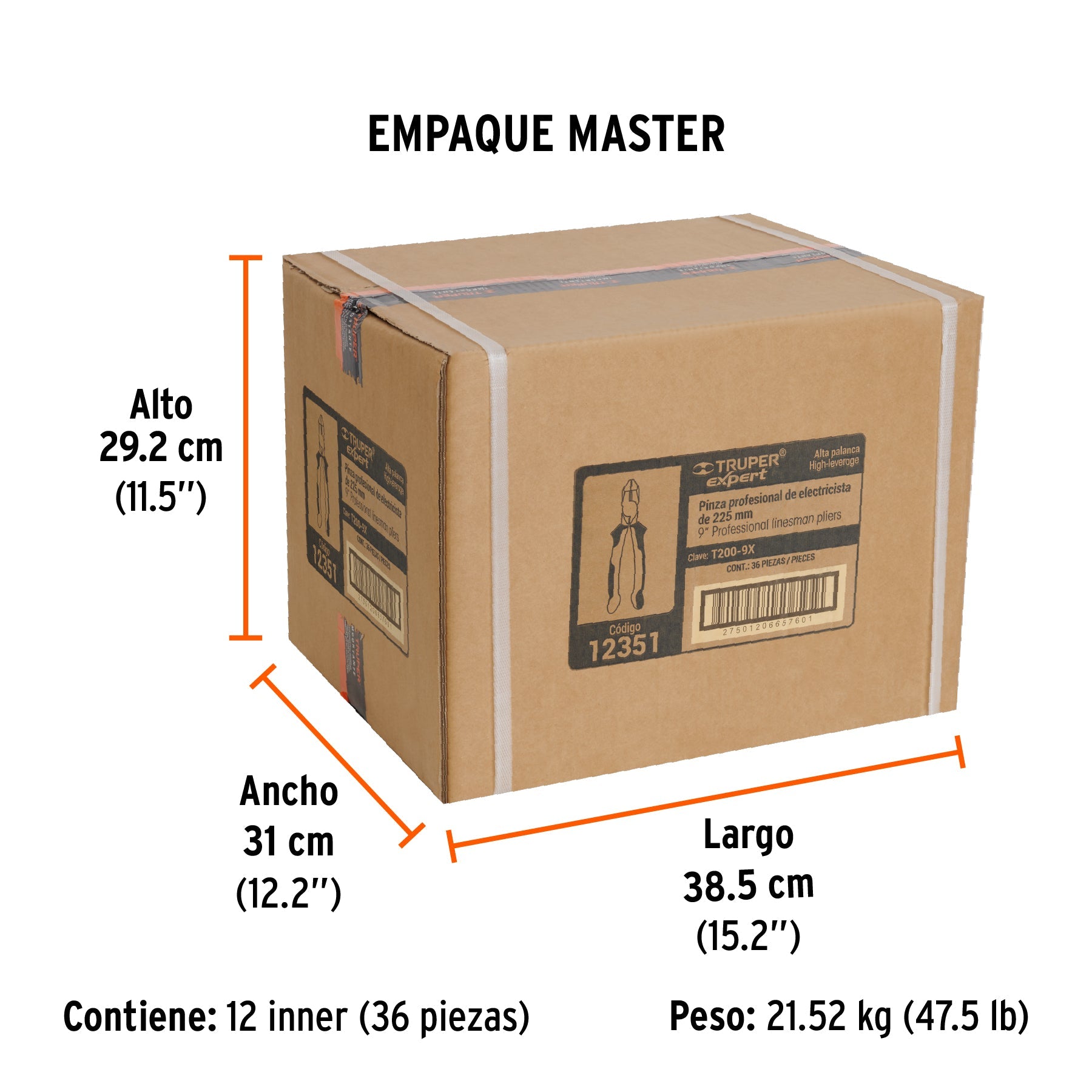 Pinza electricista 9" uso rudo, alta palanca, Comfort Grip - Empaque