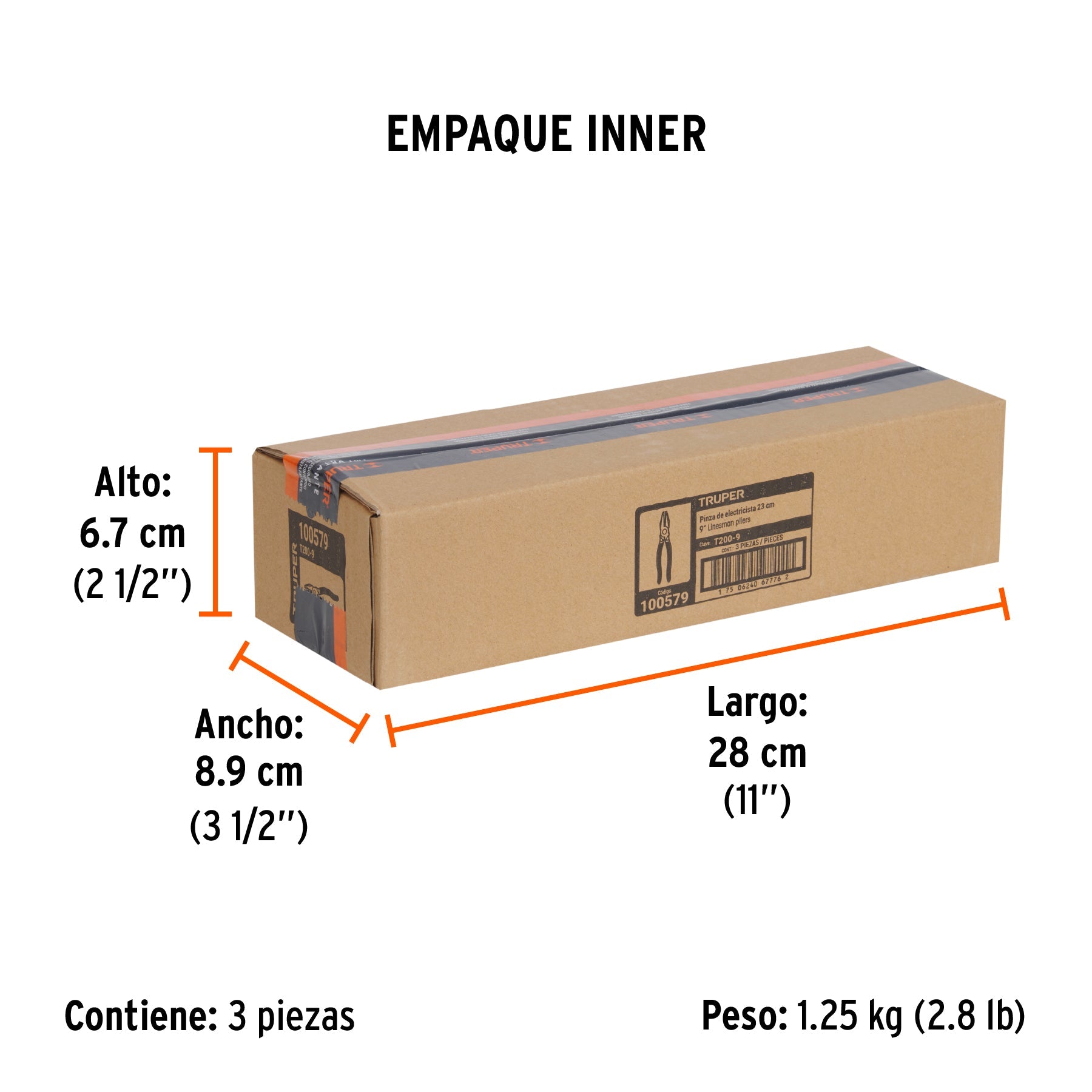 Pinza para electricista 9" mango de PVC, TRUPER - Empaque