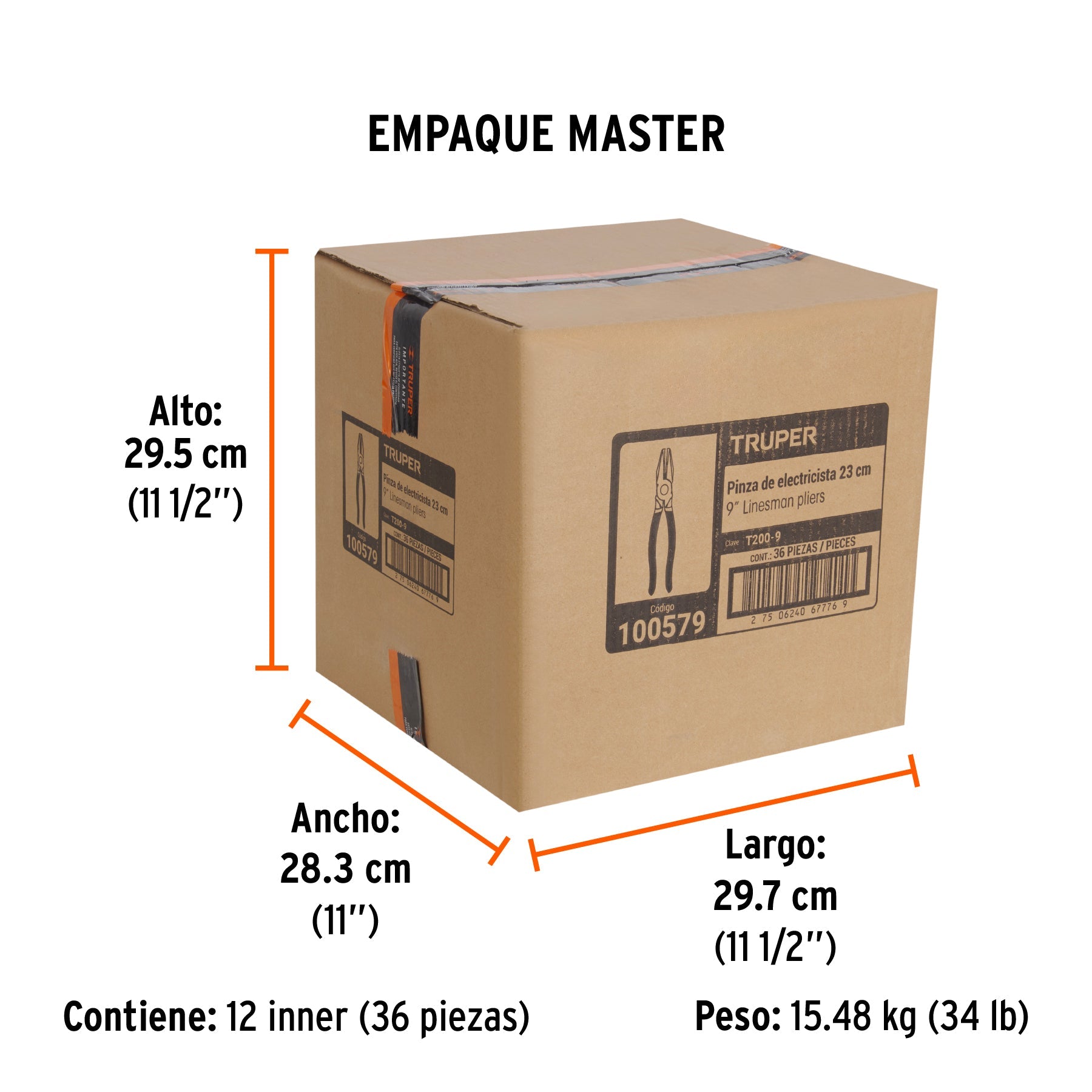Pinza para electricista 9" mango de PVC, TRUPER - Empaque
