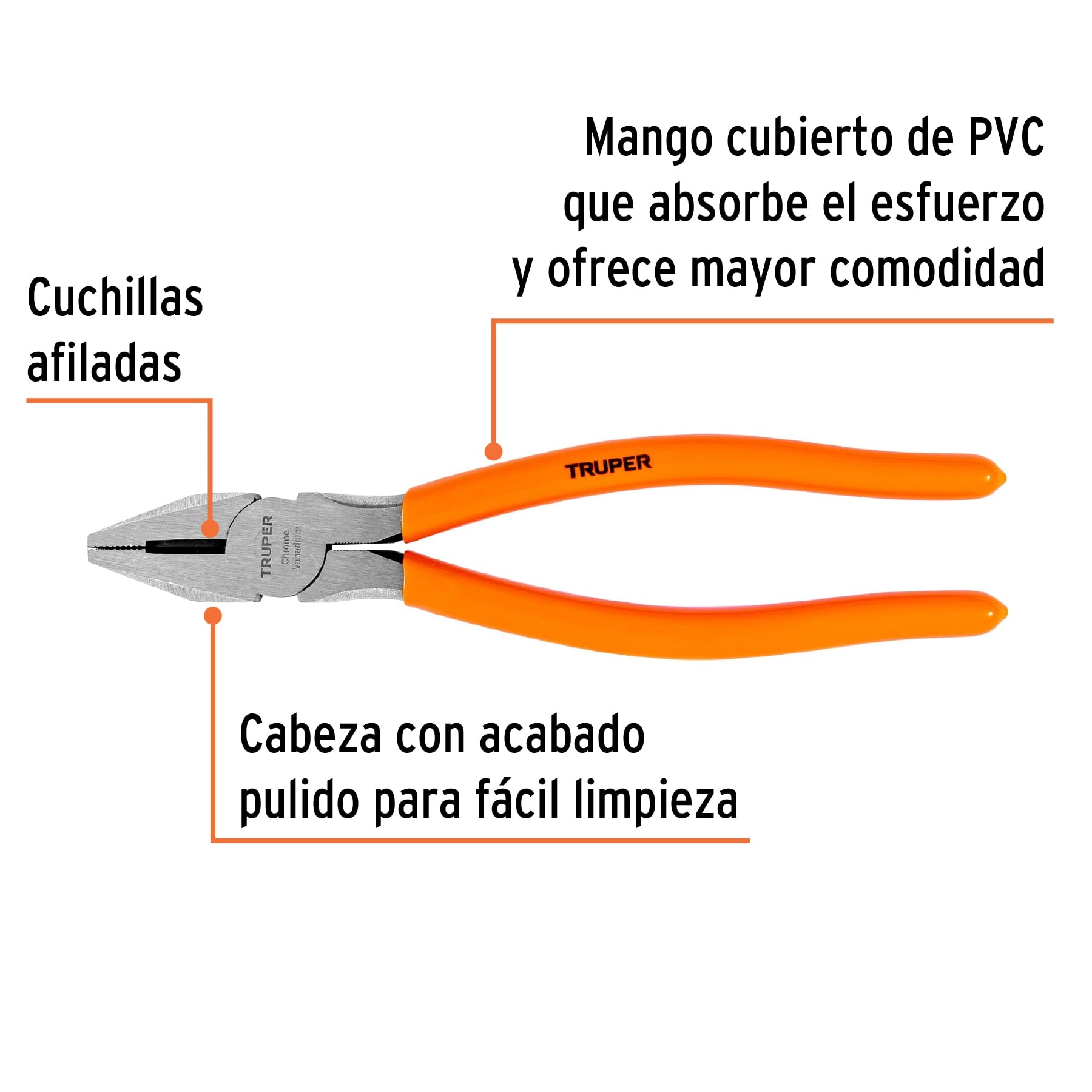 Pinza para electricista 9" mango de PVC, TRUPER