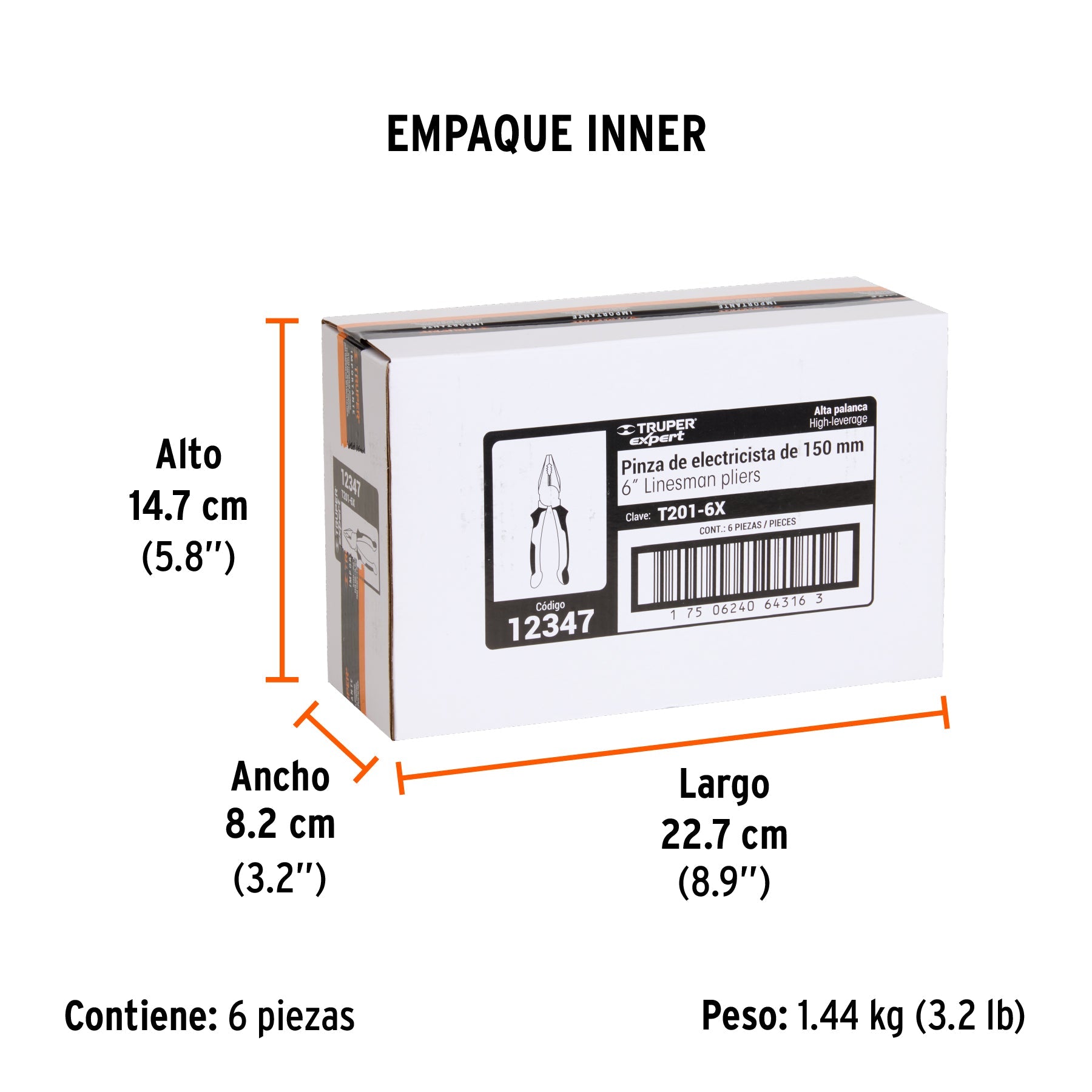 Pinza para electricista 6" alta palanca, Comfort Grip,EXPERT - Empaque