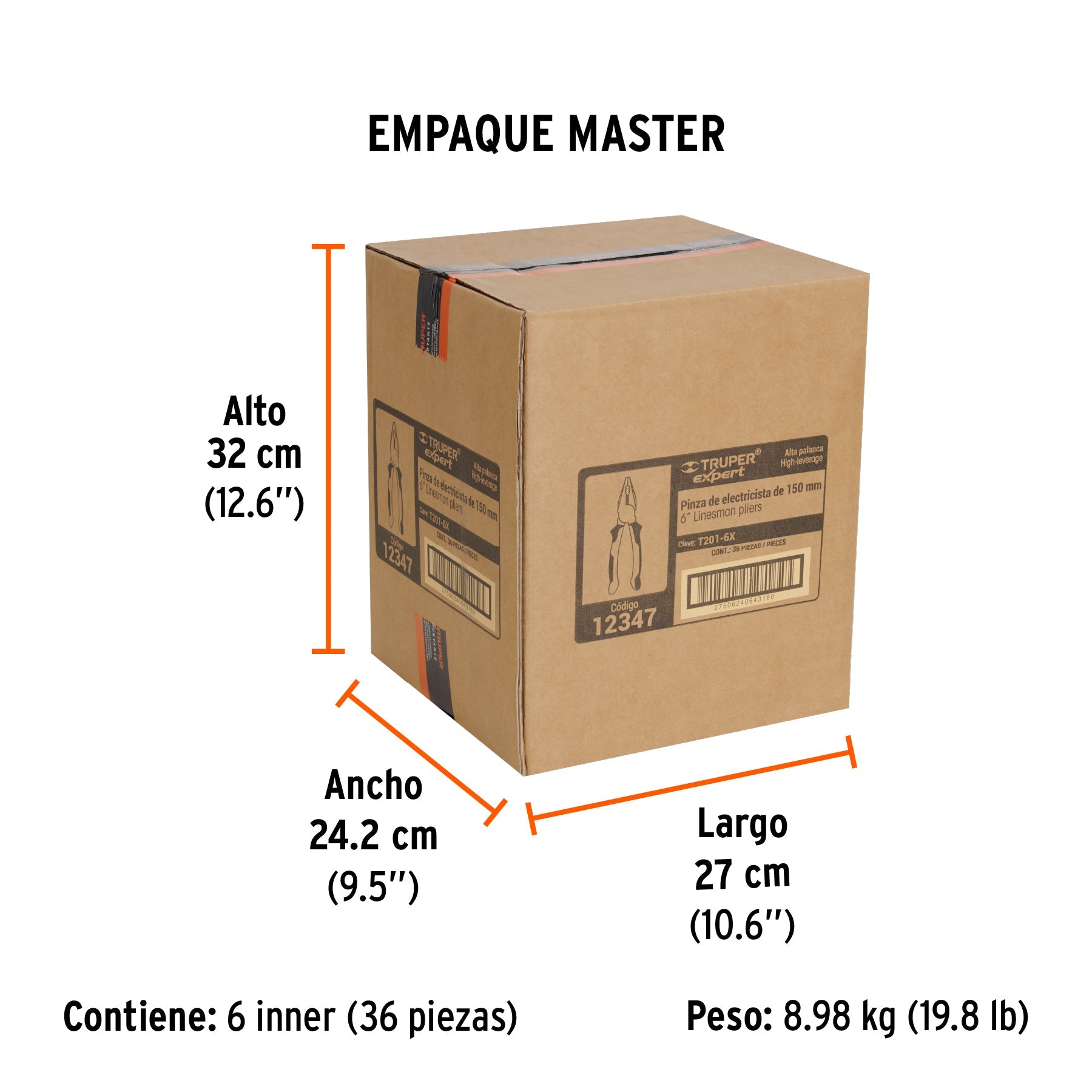 Pinza para electricista 6" alta palanca, Comfort Grip,EXPERT - Empaque