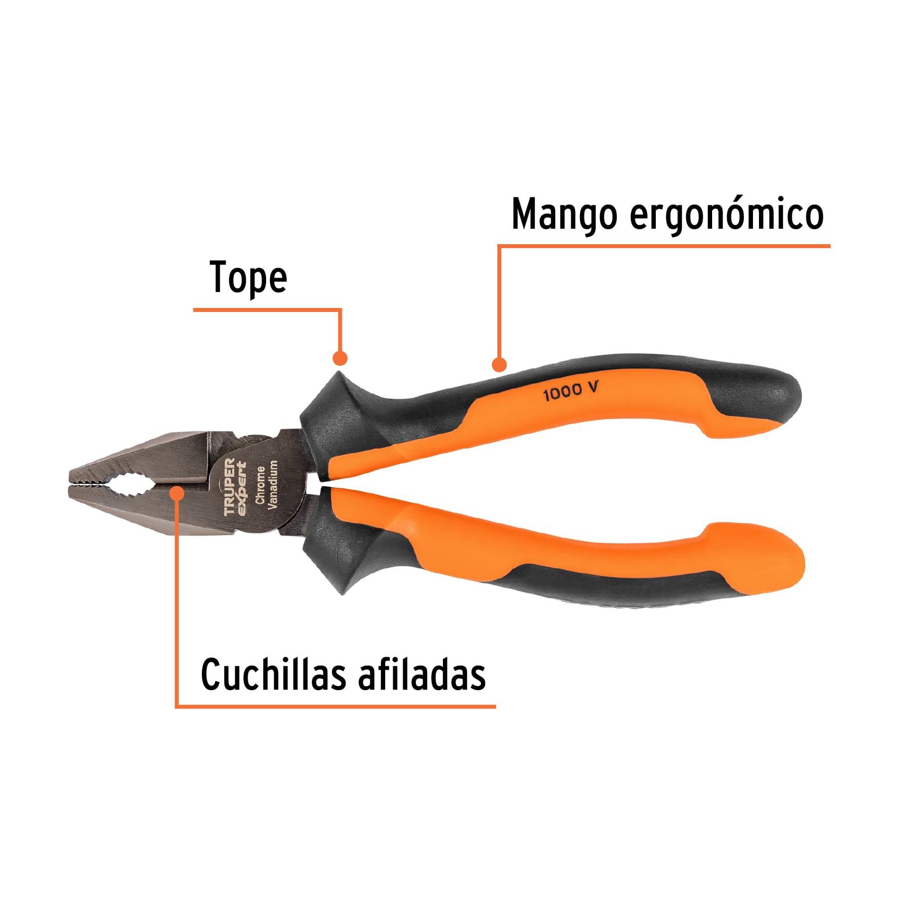 Pinza para electricista 6" alta palanca, Comfort Grip,EXPERT