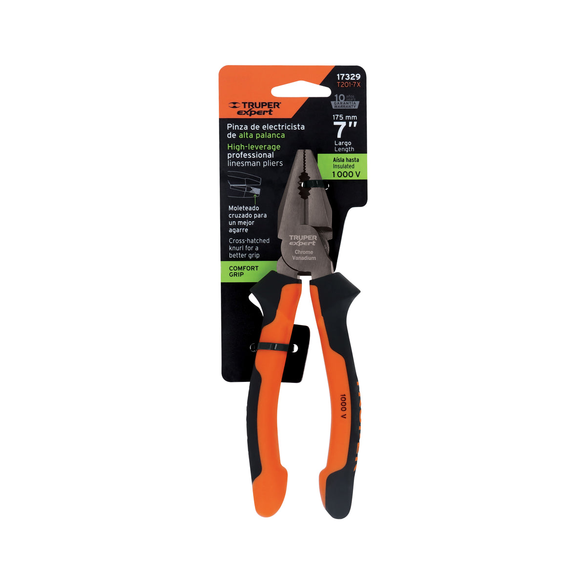 Pinza para electricista 7" alta palanca, Comfort Grip,EXPERT