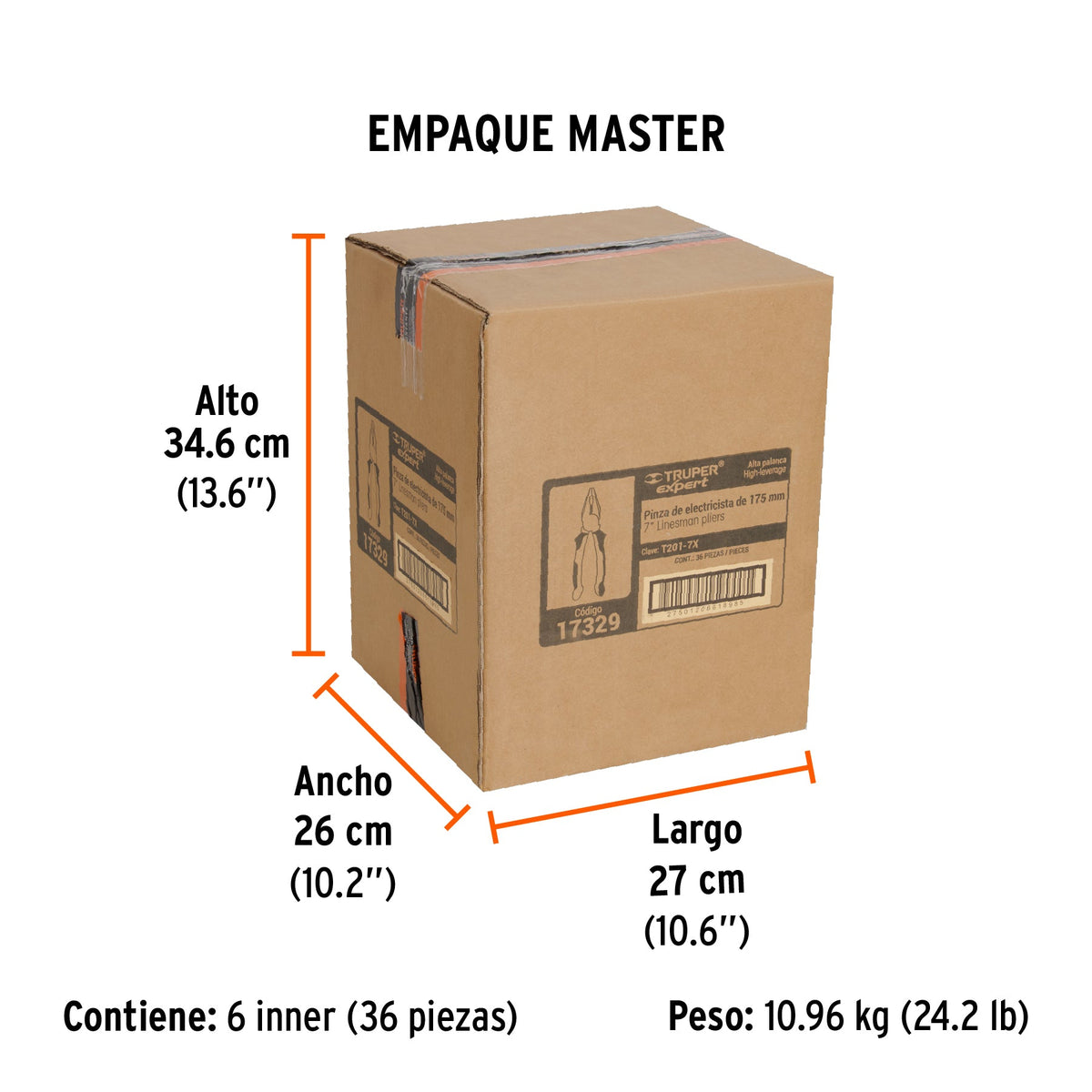 Pinza para electricista 7" alta palanca, Comfort Grip,EXPERT - Empaque