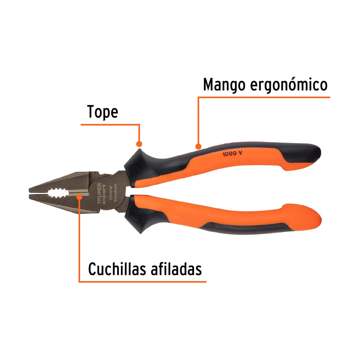 Pinza para electricista 7" alta palanca, Comfort Grip,EXPERT