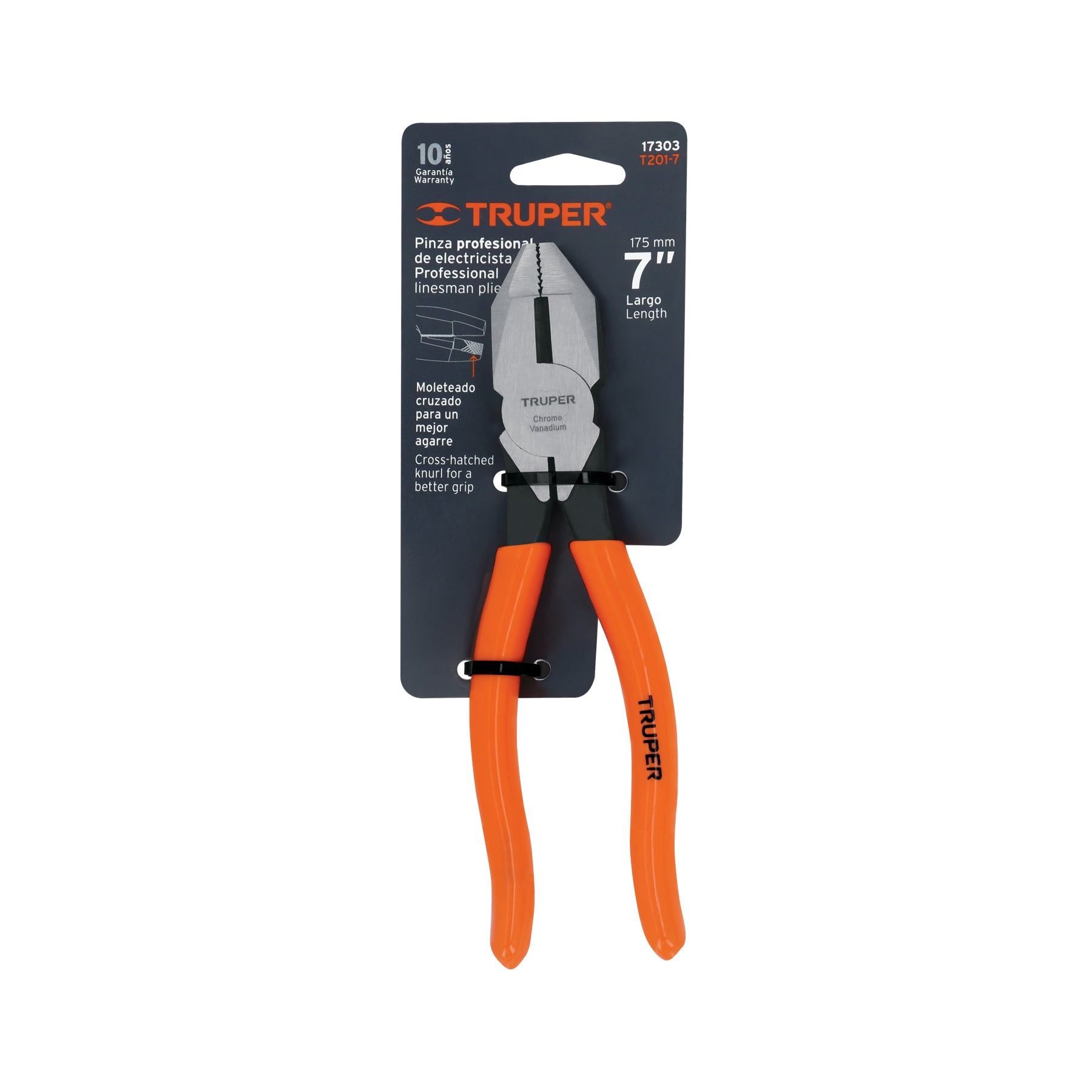 Pinza para electricista 7" uso rudo, mango PVC, TRUPER