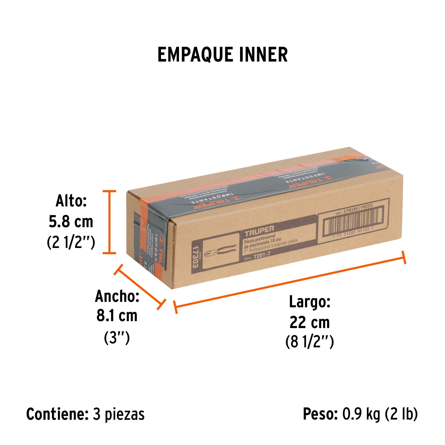 Pinza para electricista 7" uso rudo, mango PVC, TRUPER - Empaque