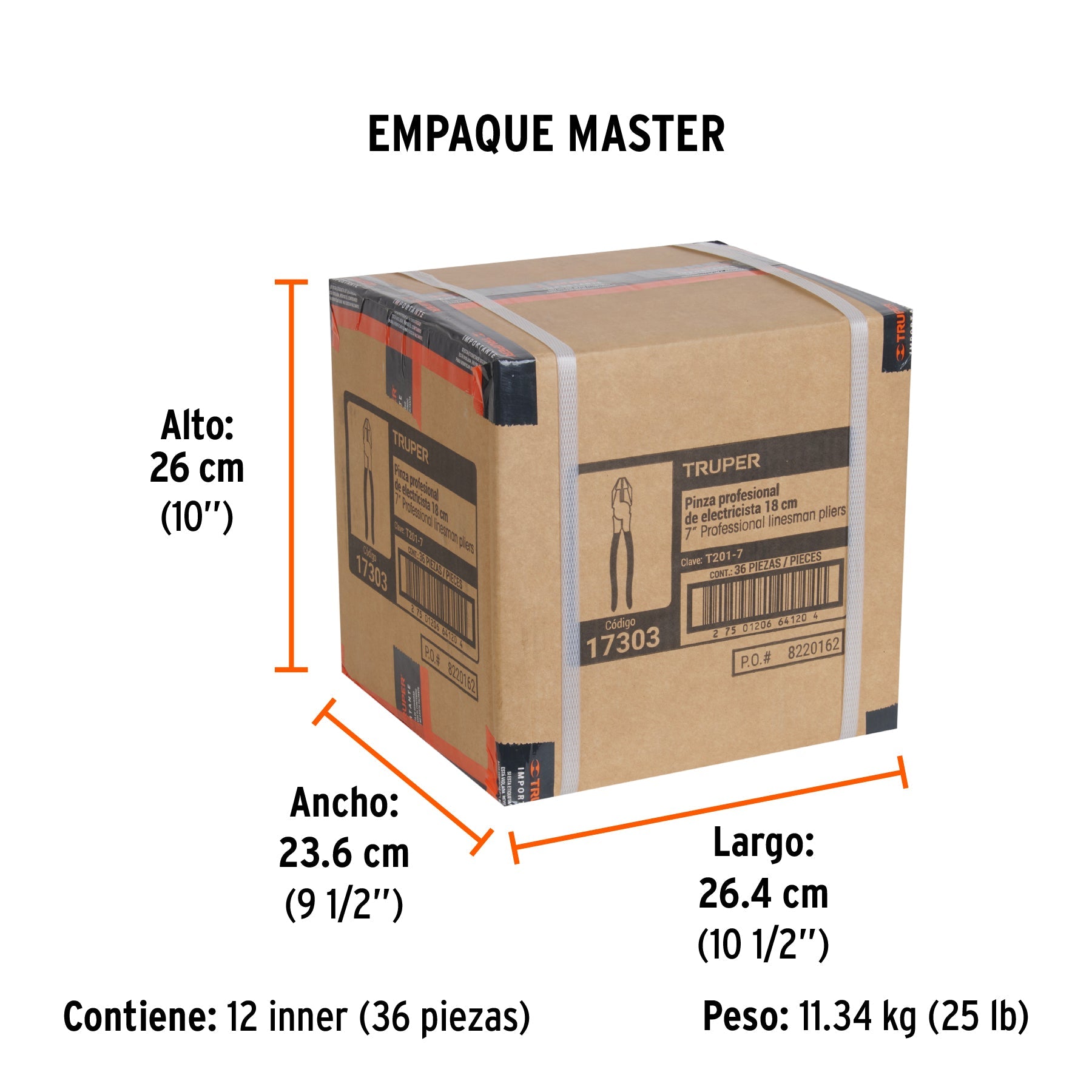 Pinza para electricista 7" uso rudo, mango PVC, TRUPER - Empaque
