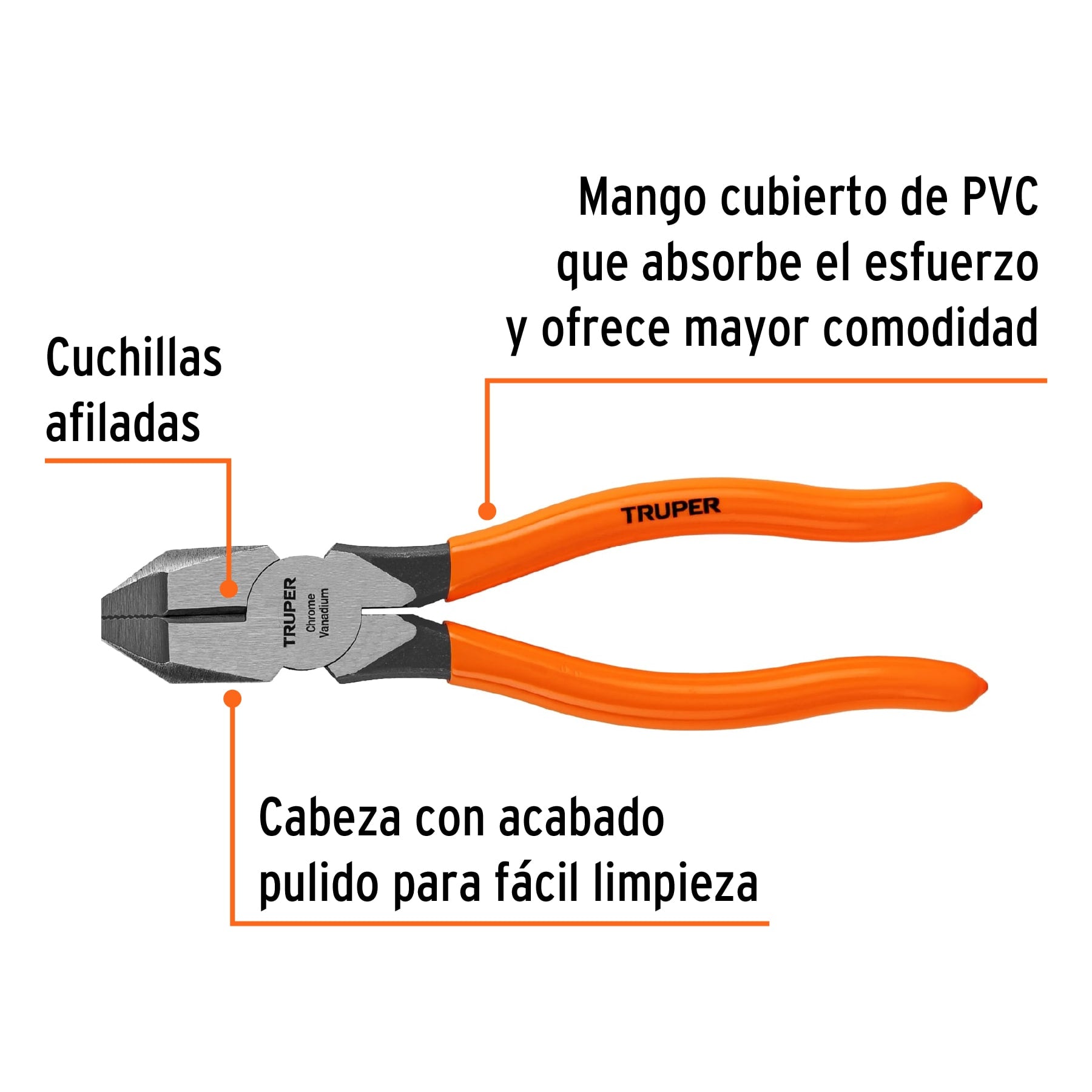 Pinza para electricista 7" uso rudo, mango PVC, TRUPER