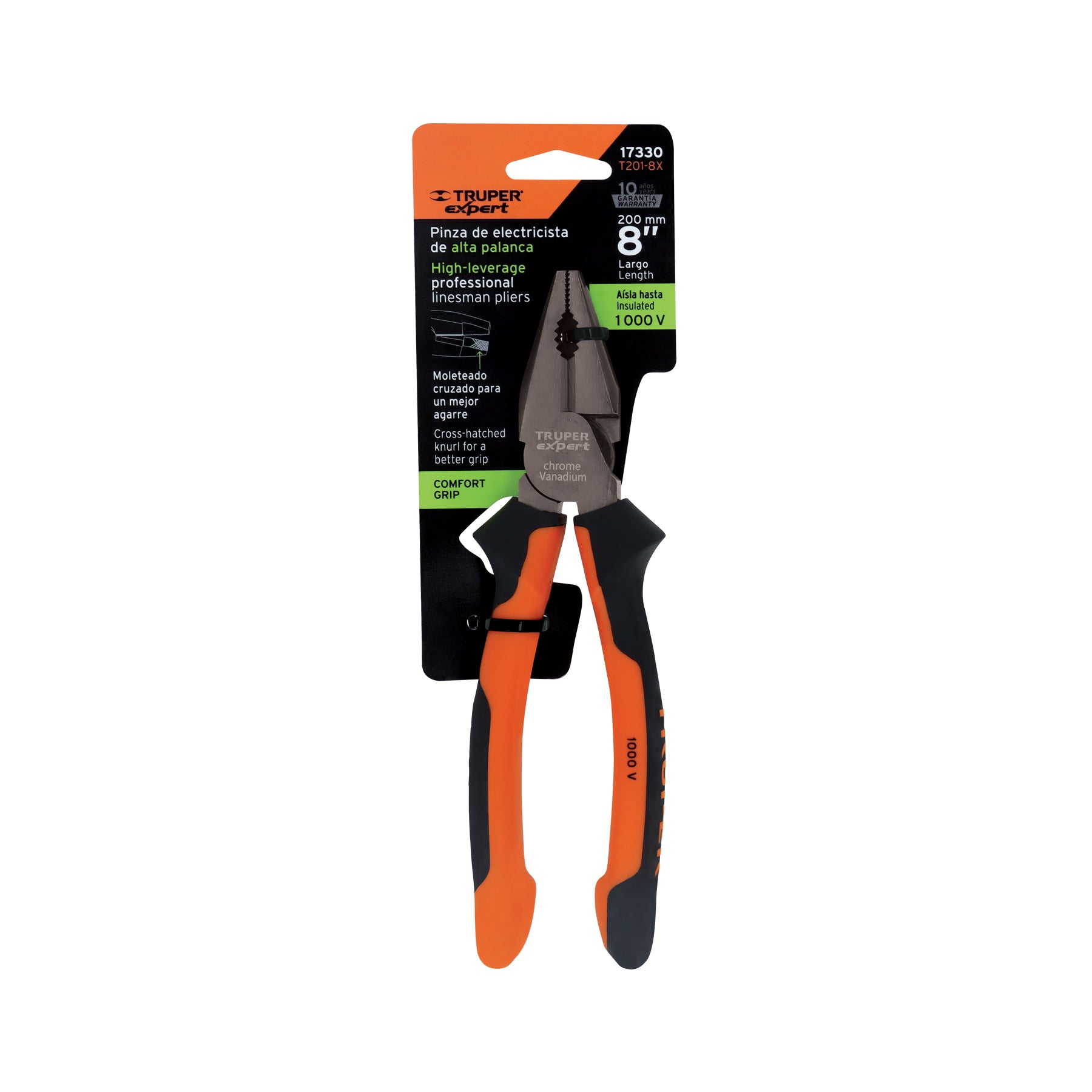 Pinza para electricista 8" alta palanca,Comfort Grip,EXPERT