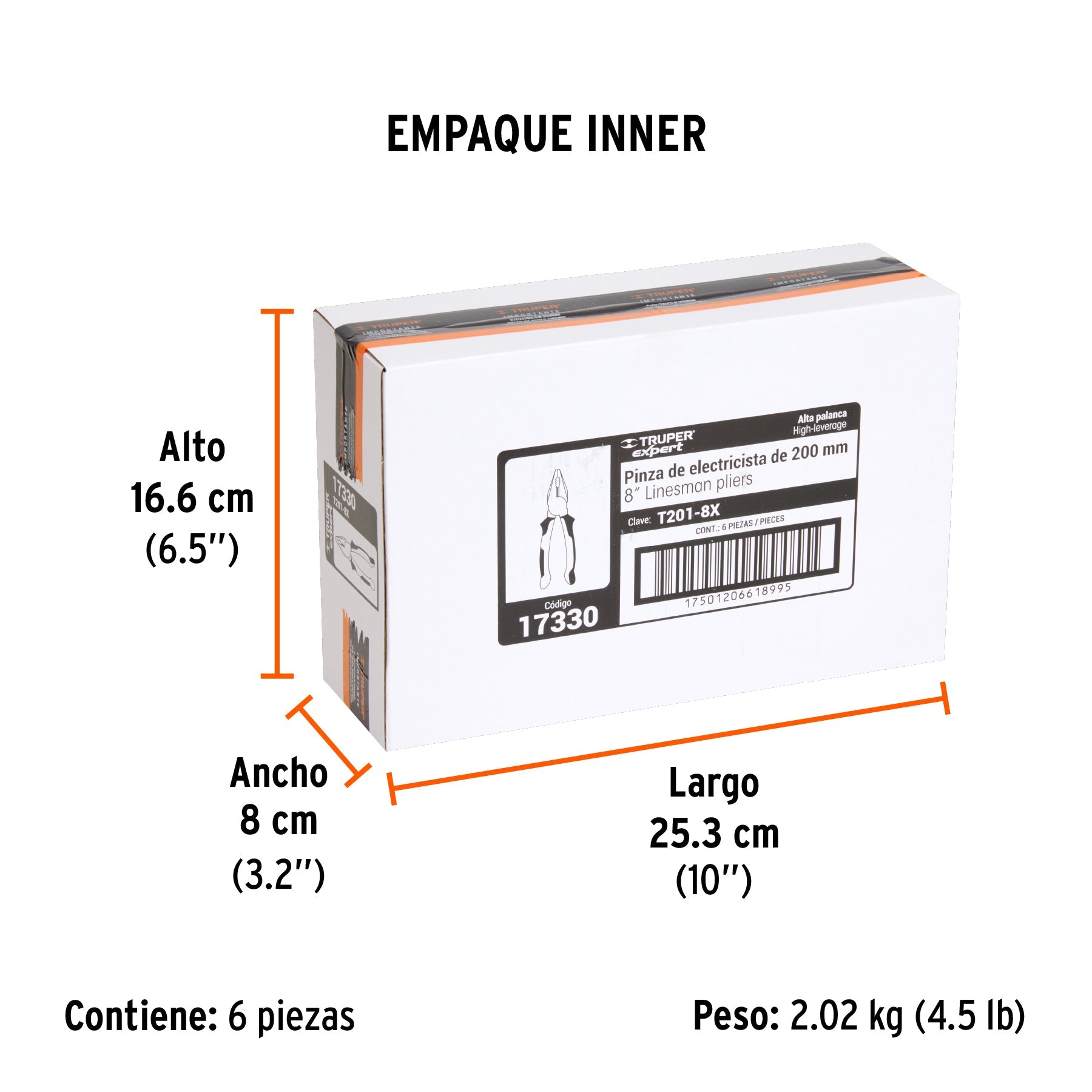 Pinza para electricista 8" alta palanca,Comfort Grip,EXPERT - Empaque