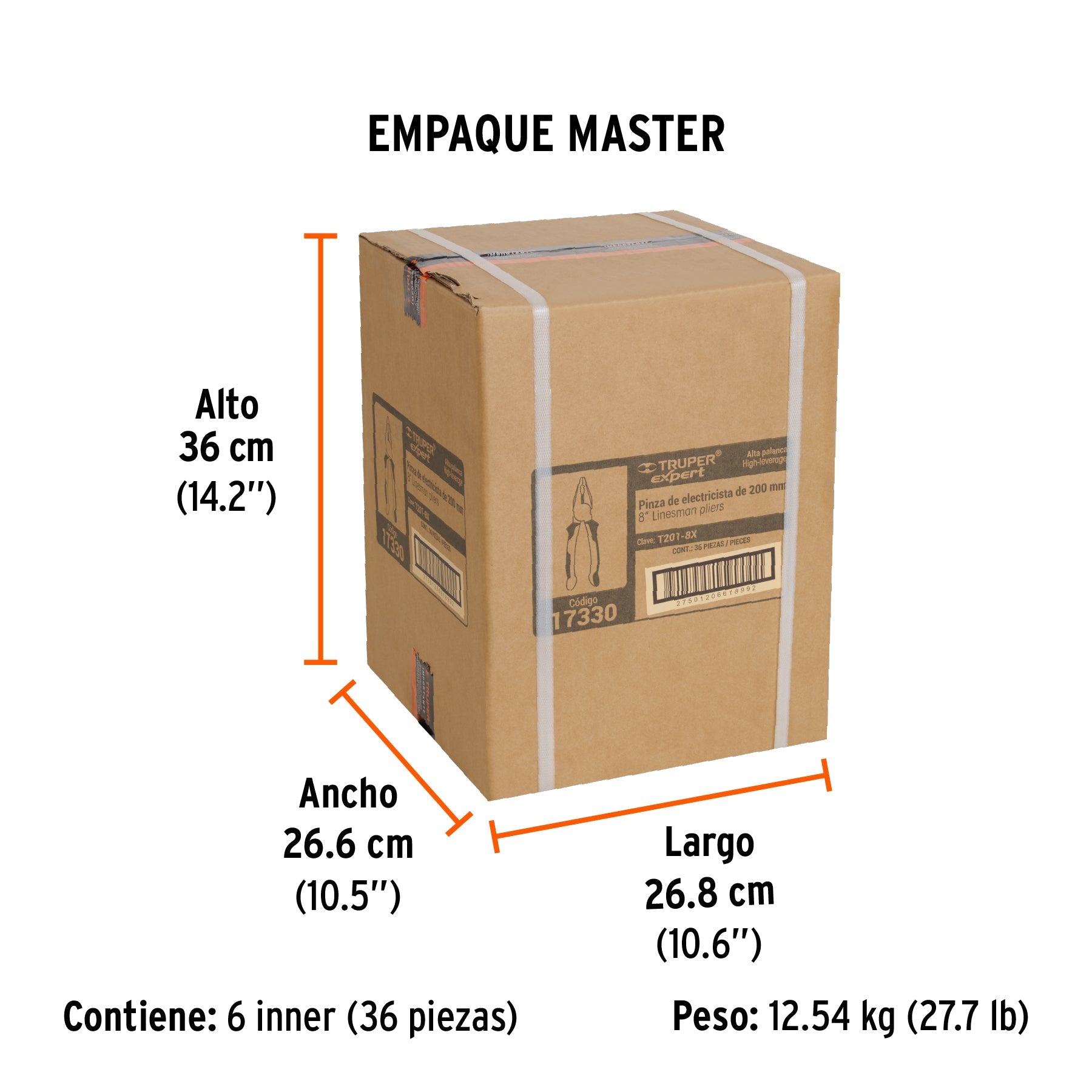 Pinza para electricista 8" alta palanca,Comfort Grip,EXPERT - Empaque