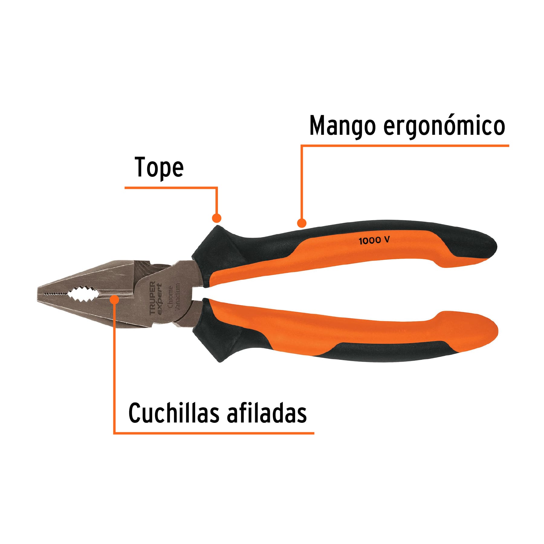 Pinza para electricista 8" alta palanca,Comfort Grip,EXPERT