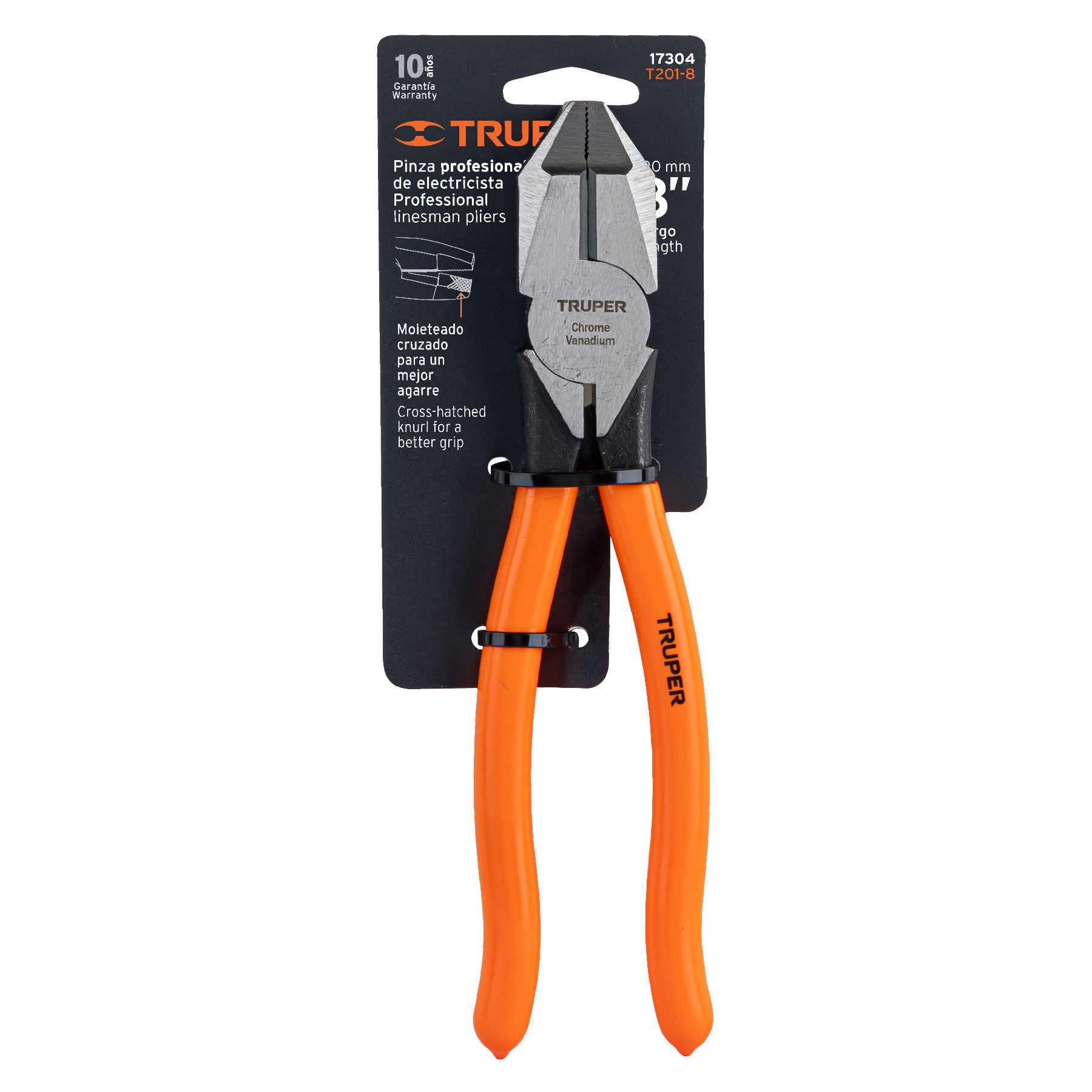 Pinza para electricista 8" uso rudo, mango PVC, TRUPER