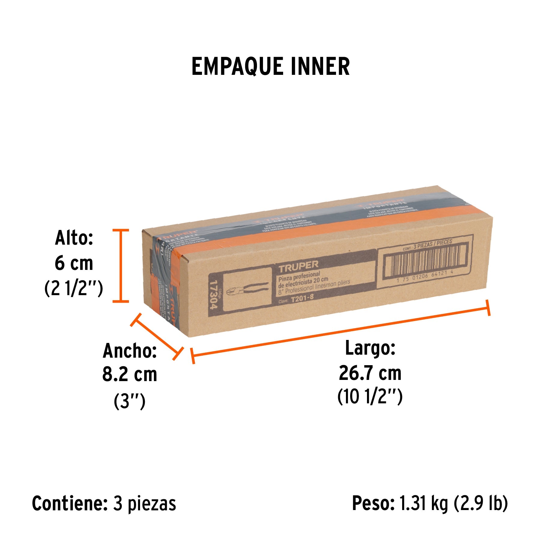 Pinza para electricista 8" uso rudo, mango PVC, TRUPER - Empaque