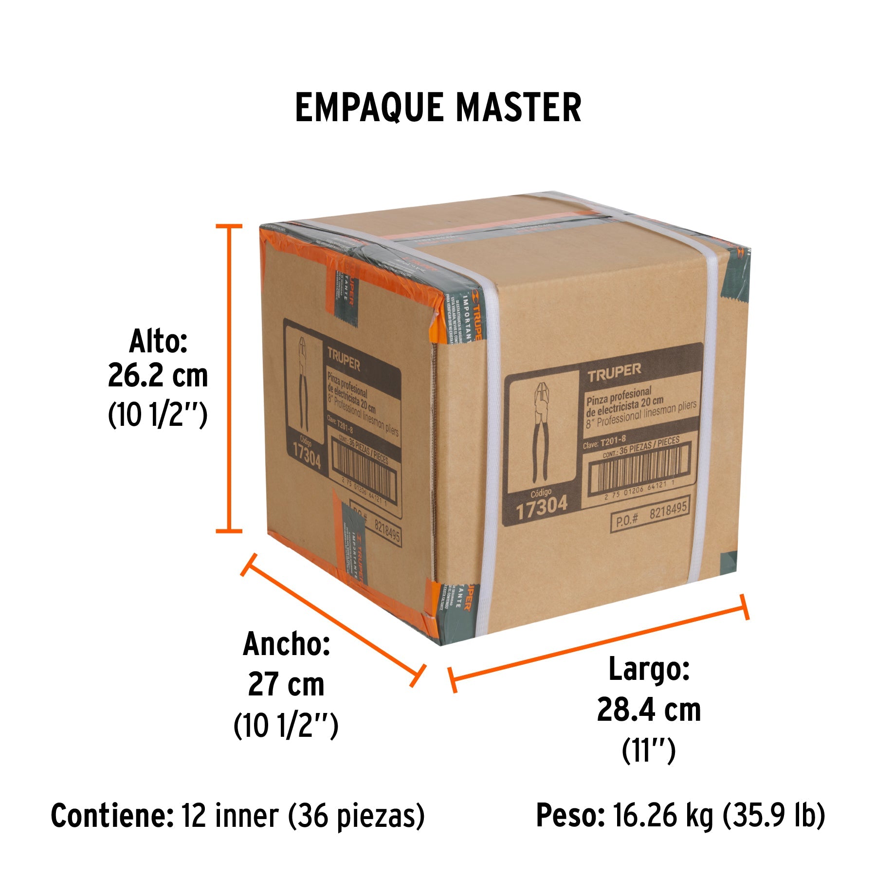 Pinza para electricista 8" uso rudo, mango PVC, TRUPER - Empaque