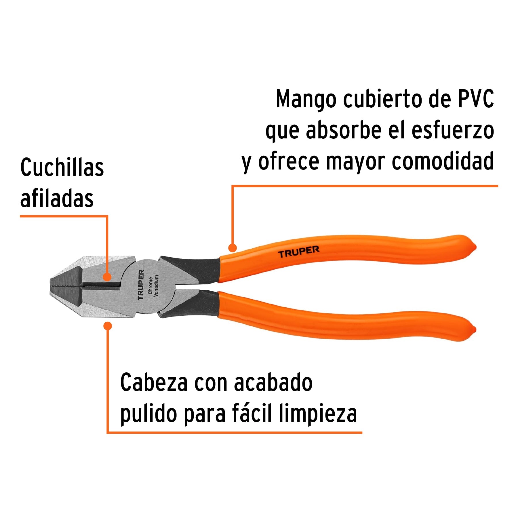 Pinza para electricista 8" uso rudo, mango PVC, TRUPER