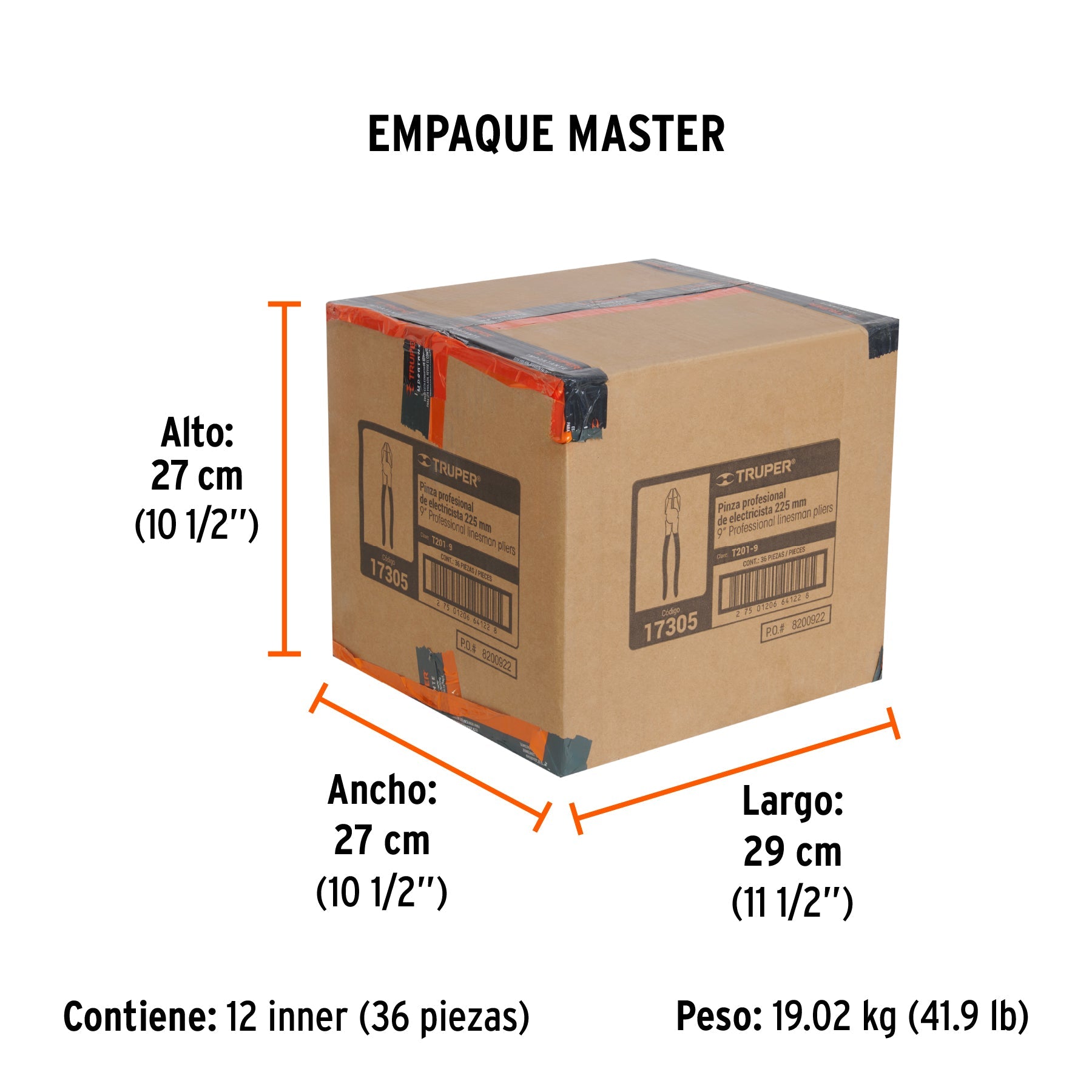 Pinza para electricista 9" uso rudo, mango PVC, TRUPER - Empaque
