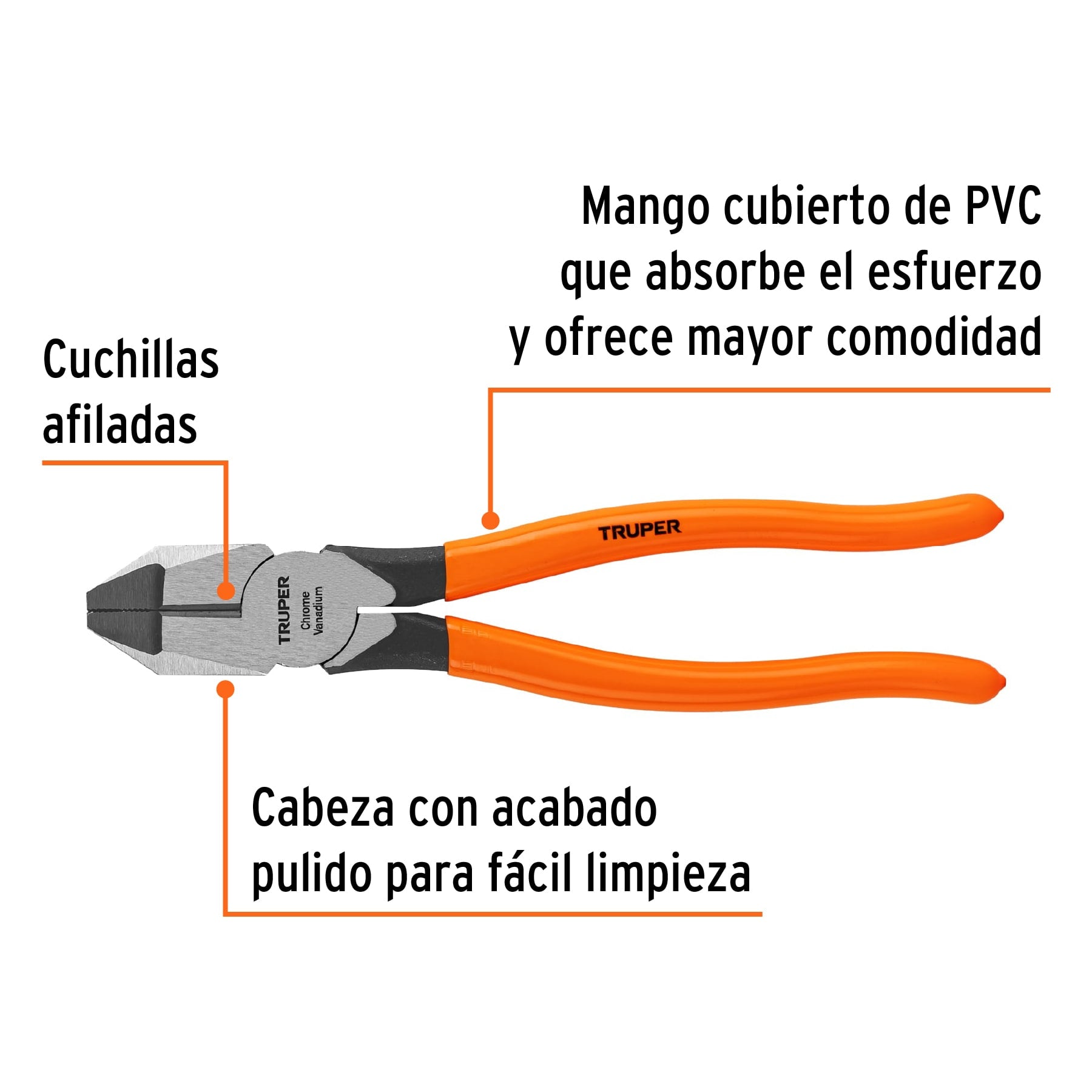 Pinza para electricista 9" uso rudo, mango PVC, TRUPER