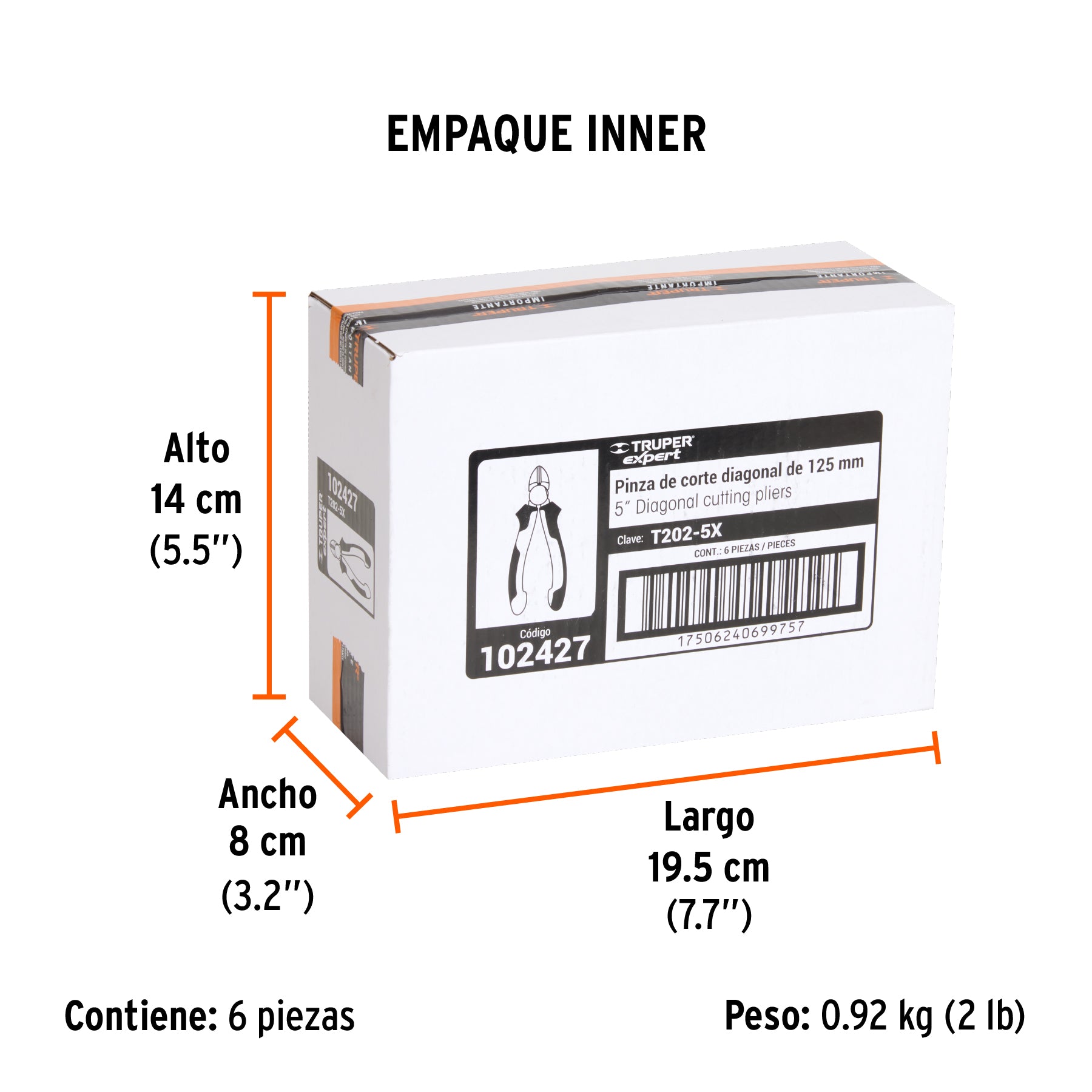 Pinza corte diagonal 5" alta palanca, Comfort Grip, EXPERT - Empaque