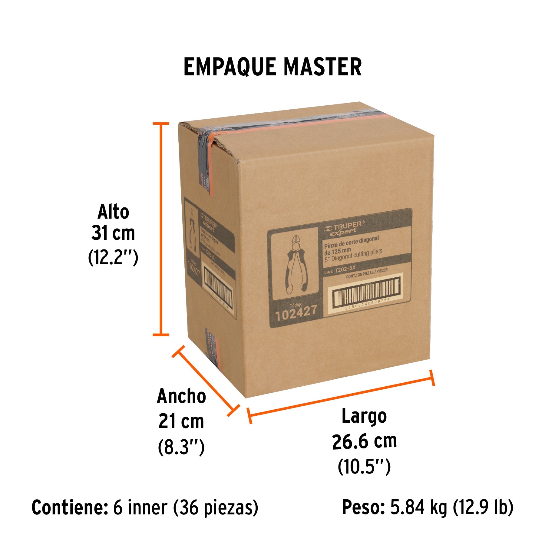 Pinza corte diagonal 5" alta palanca, Comfort Grip, EXPERT - Empaque