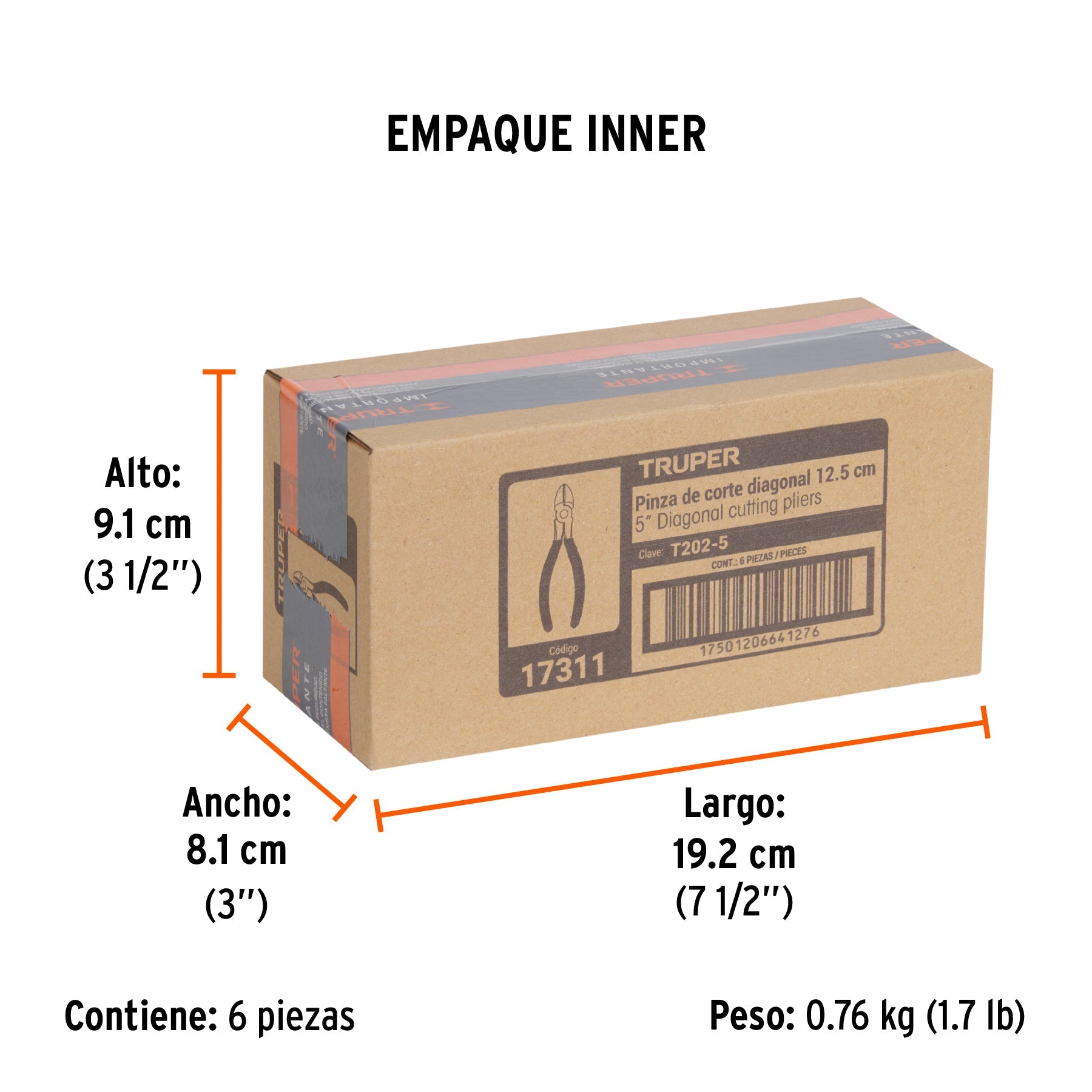 Pinza de corte diagonal 5" mango de PVC, TRUPER - Empaque