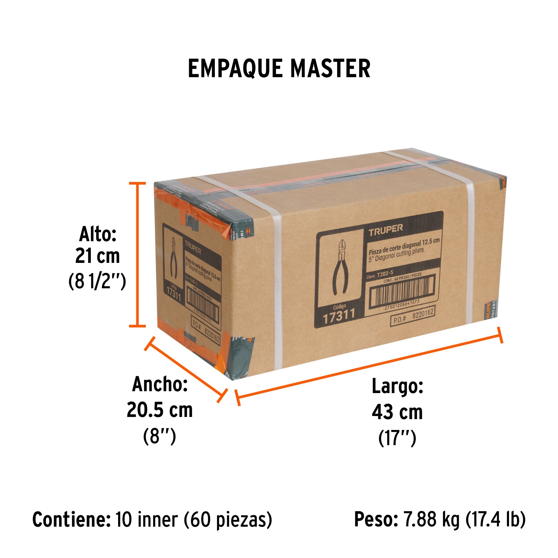 Pinza de corte diagonal 5" mango de PVC, TRUPER - Empaque