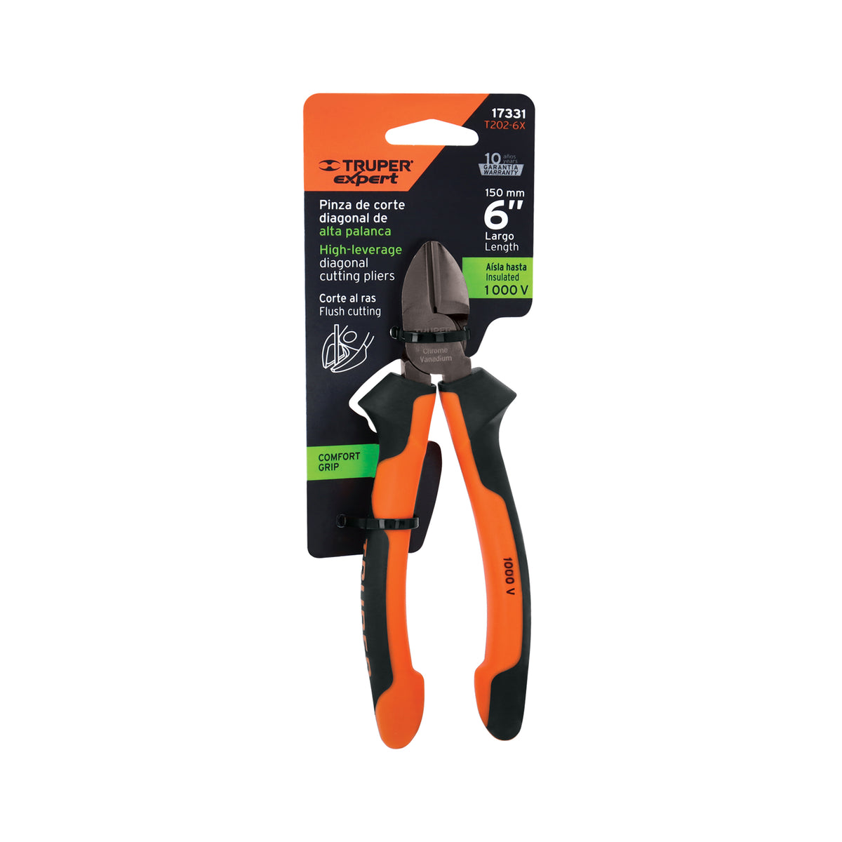 Pinza corte diagonal 6" alta palanca, Comfort Grip, EXPERT