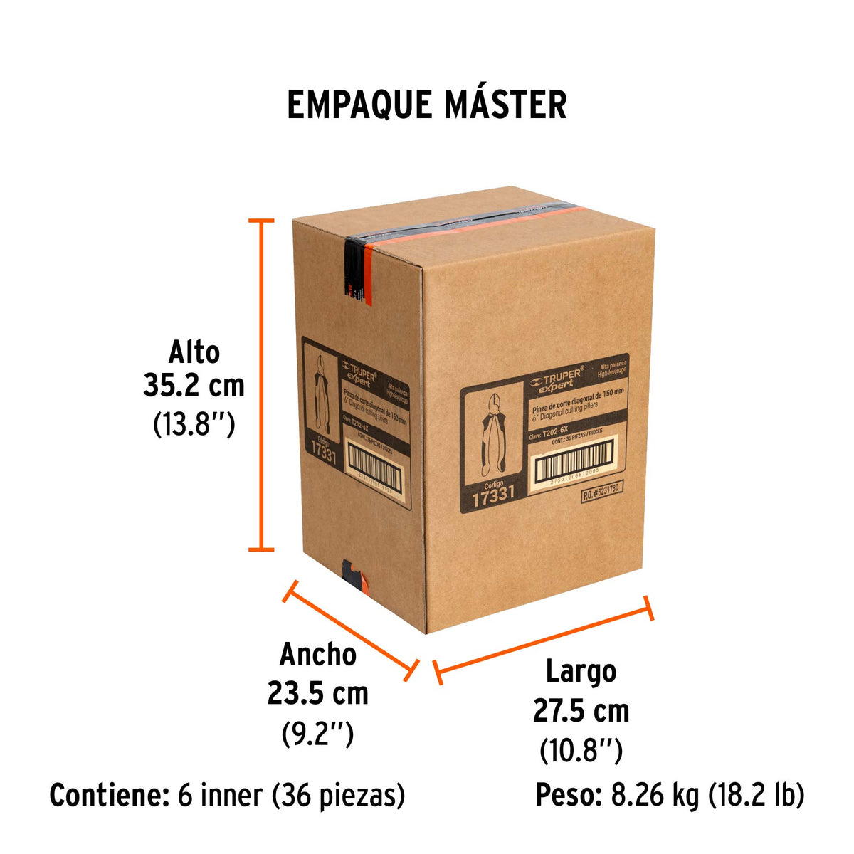 Pinza corte diagonal 6" alta palanca, Comfort Grip, EXPERT - Empaque