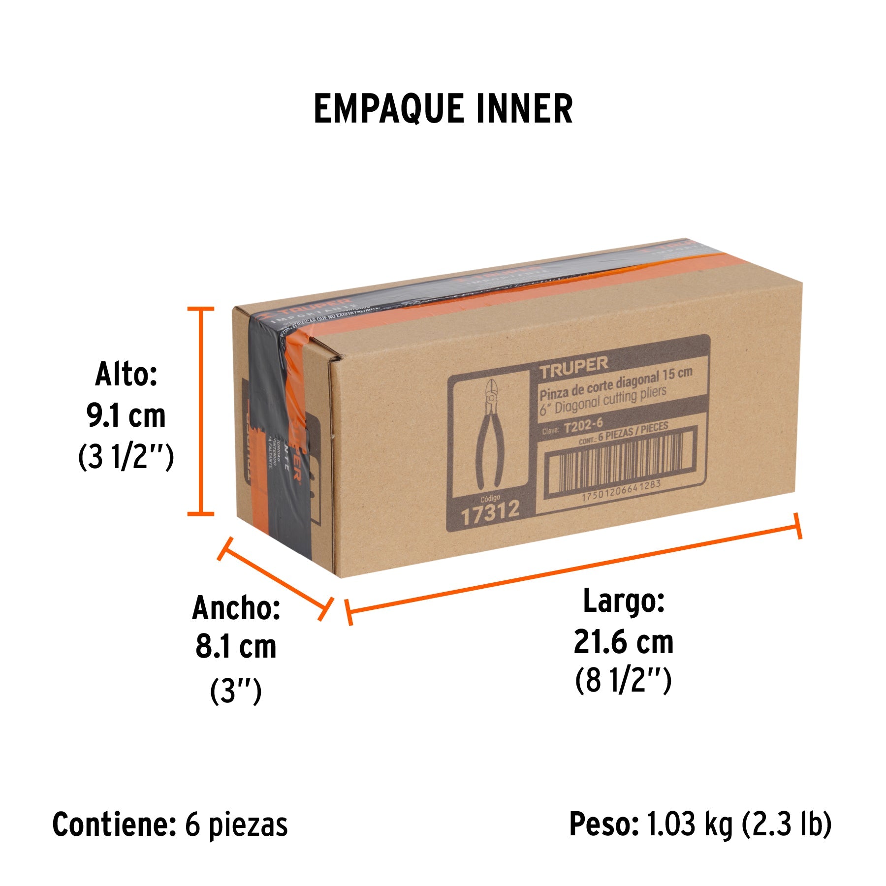 Pinza de corte diagonal 6" mango de PVC, TRUPER - Empaque