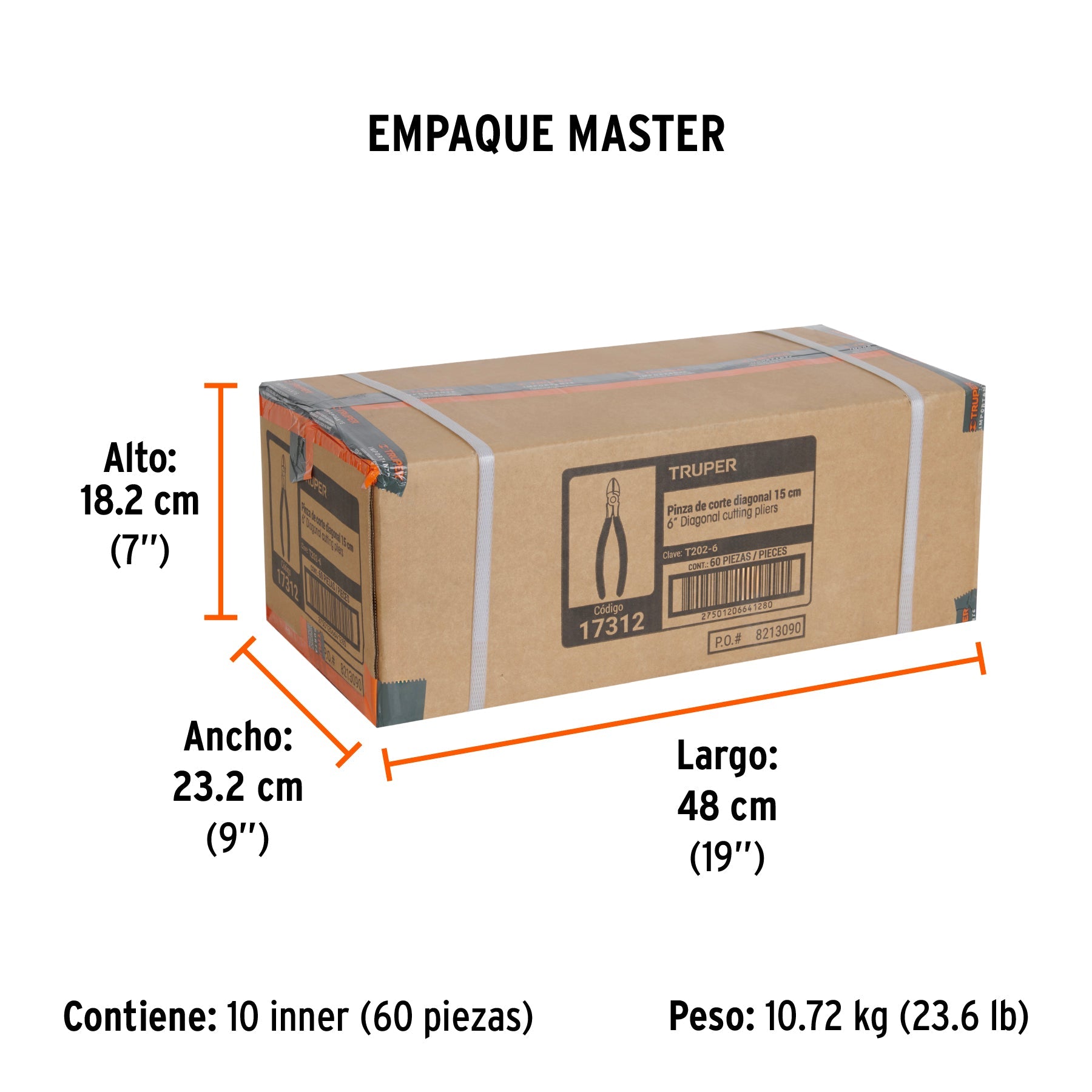 Pinza de corte diagonal 6" mango de PVC, TRUPER - Empaque