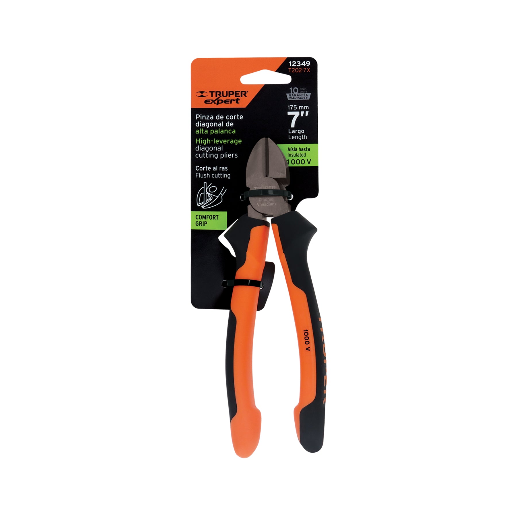 Pinza corte diagonal 7" alta palanca, Comfort Grip, EXPERT