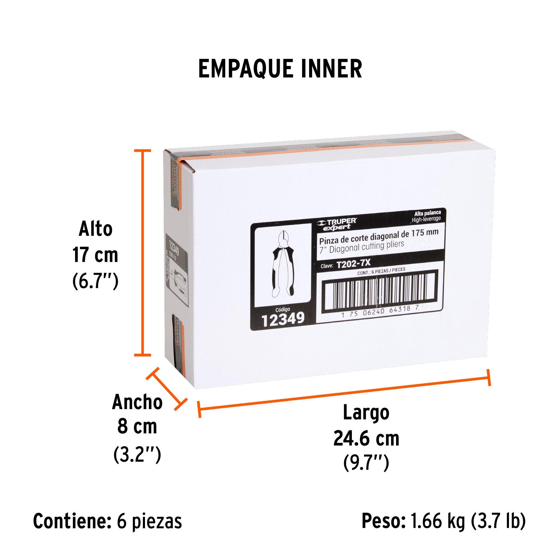 Pinza corte diagonal 7" alta palanca, Comfort Grip, EXPERT - Empaque