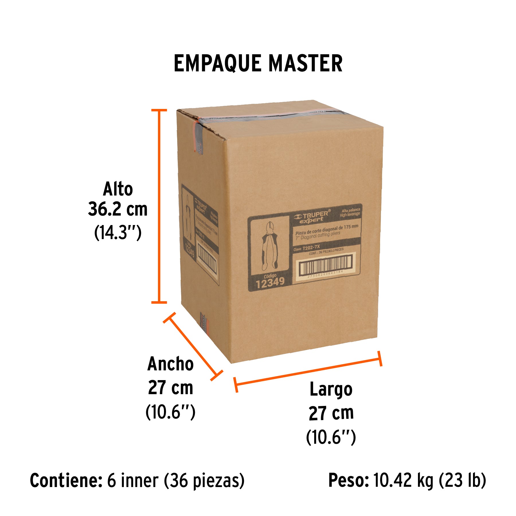 Pinza corte diagonal 7" alta palanca, Comfort Grip, EXPERT - Empaque