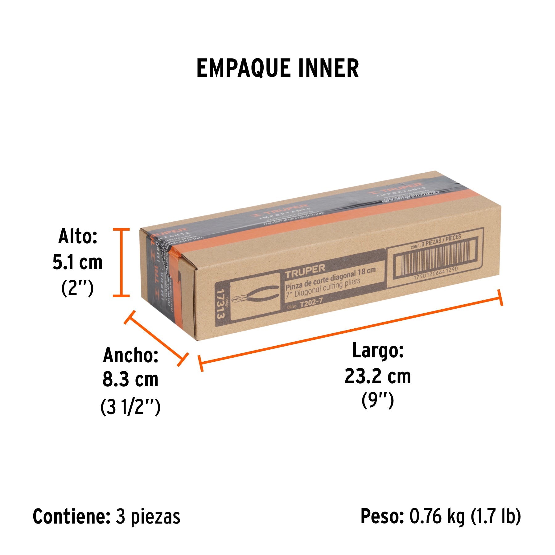 Pinza de corte diagonal 7" mango de PVC, TRUPER - Empaque