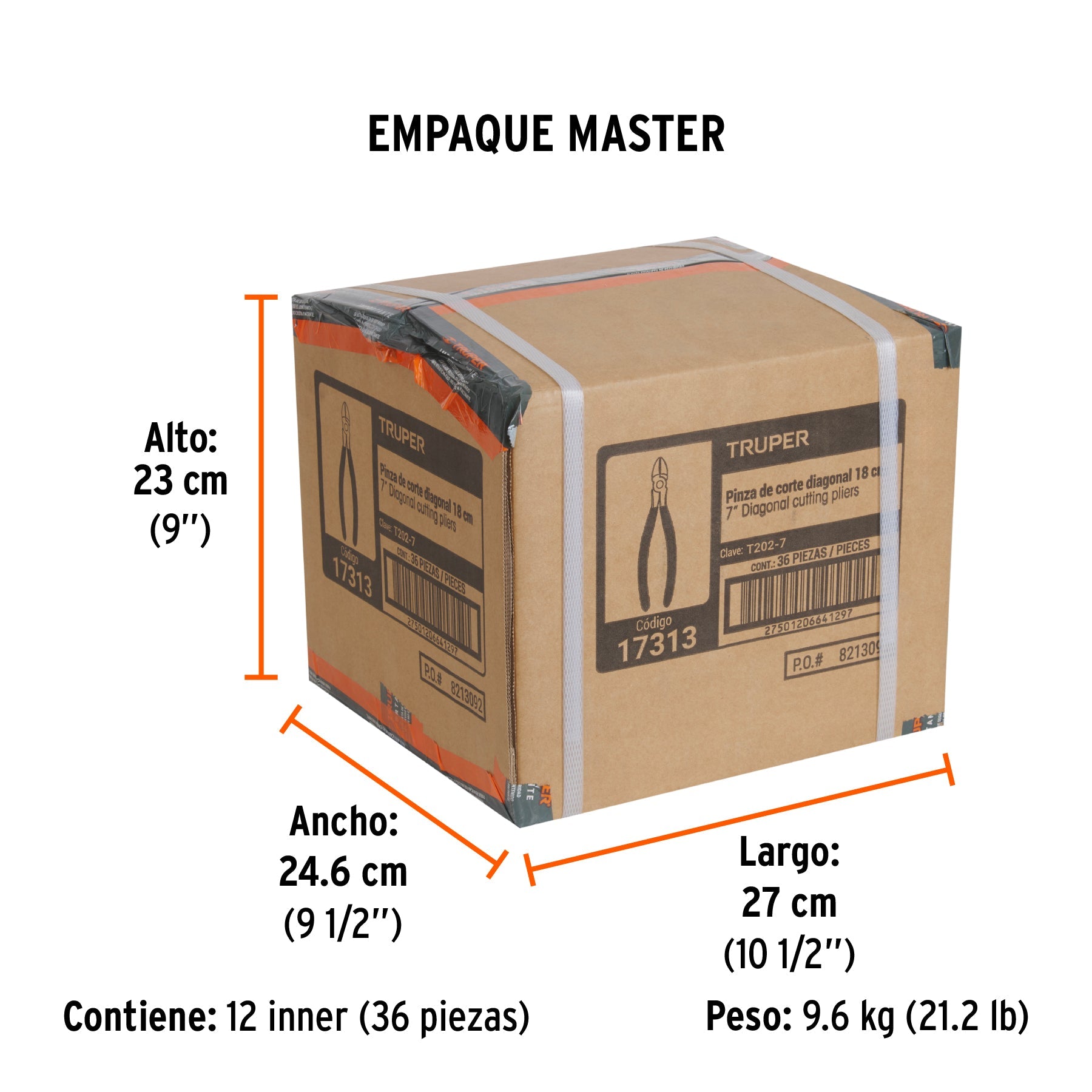Pinza de corte diagonal 7" mango de PVC, TRUPER - Empaque