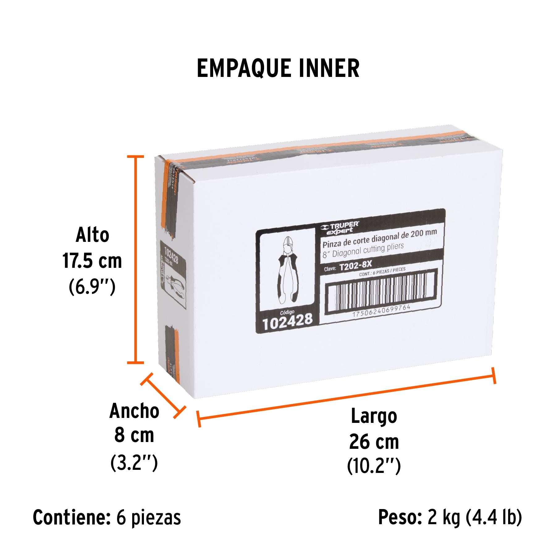 Pinza corte diagonal 8" alta palanca, Comfort Grip, EXPERT - Empaque