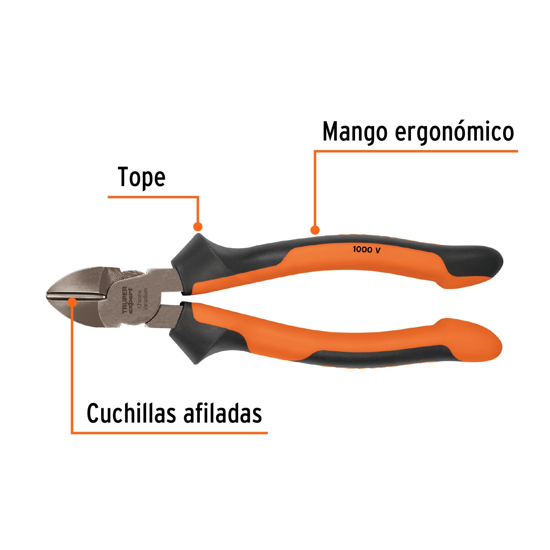 Pinza corte diagonal 8" alta palanca, Comfort Grip, EXPERT