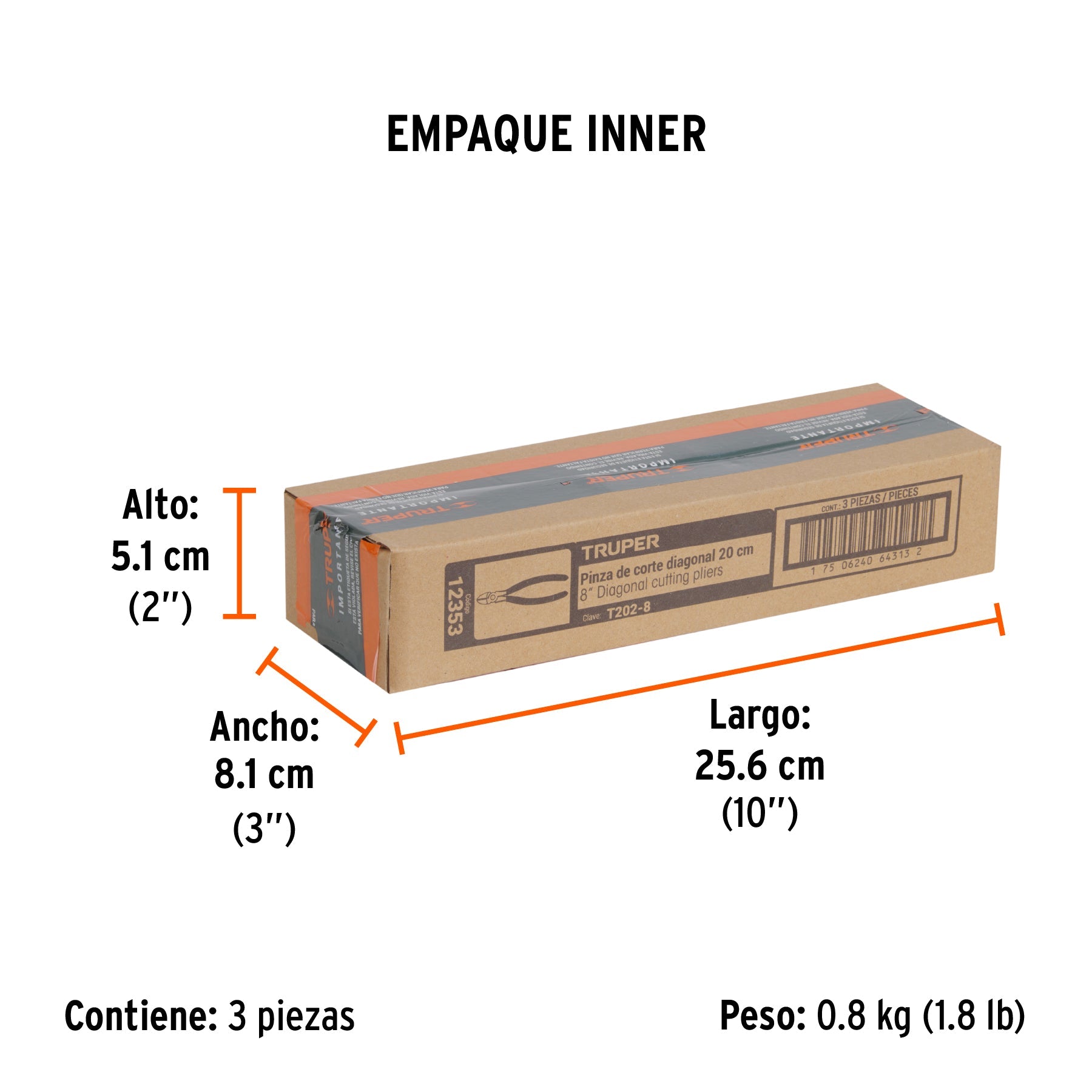Pinza de corte diagonal 8" mango de PVC, TRUPER - Empaque