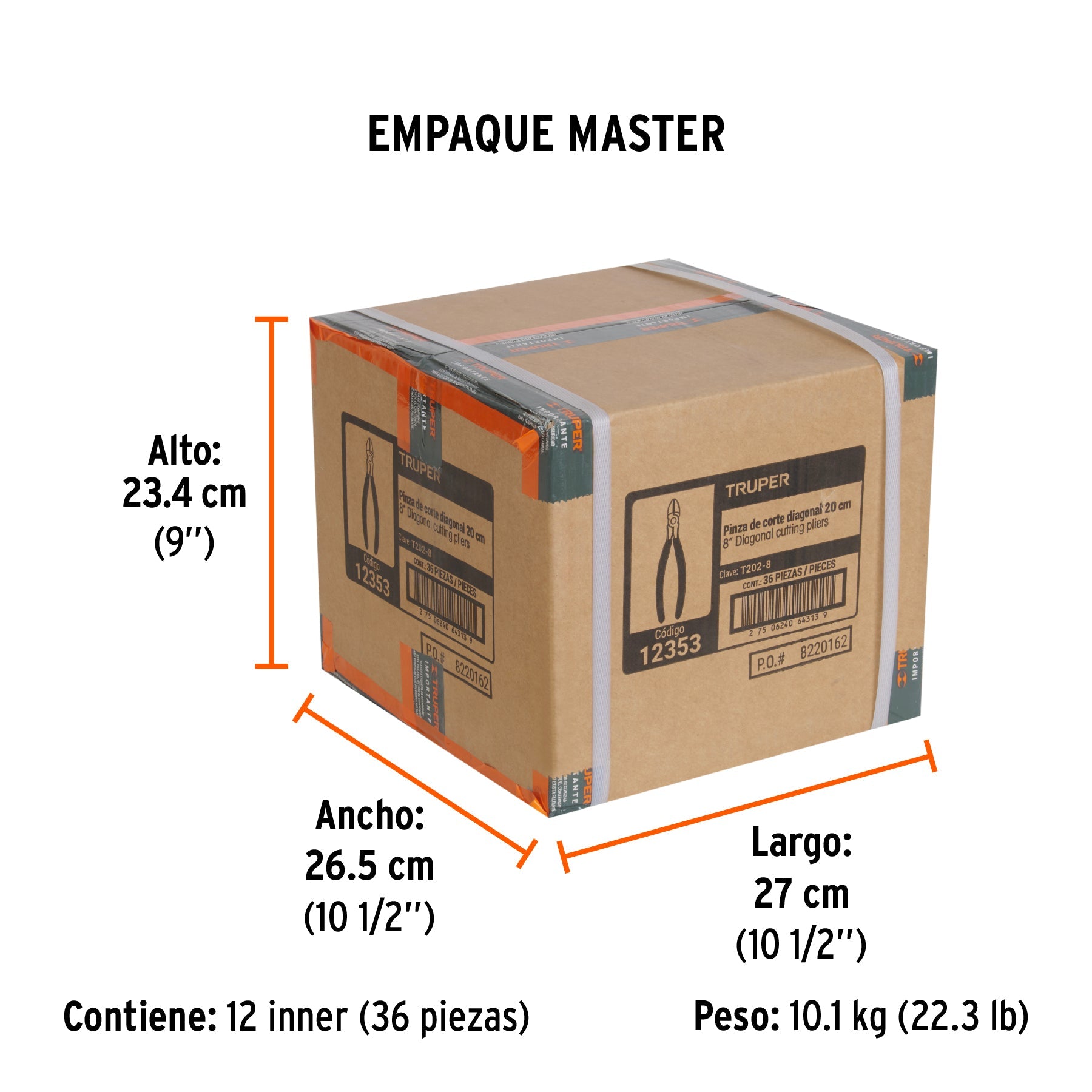Pinza de corte diagonal 8" mango de PVC, TRUPER - Empaque