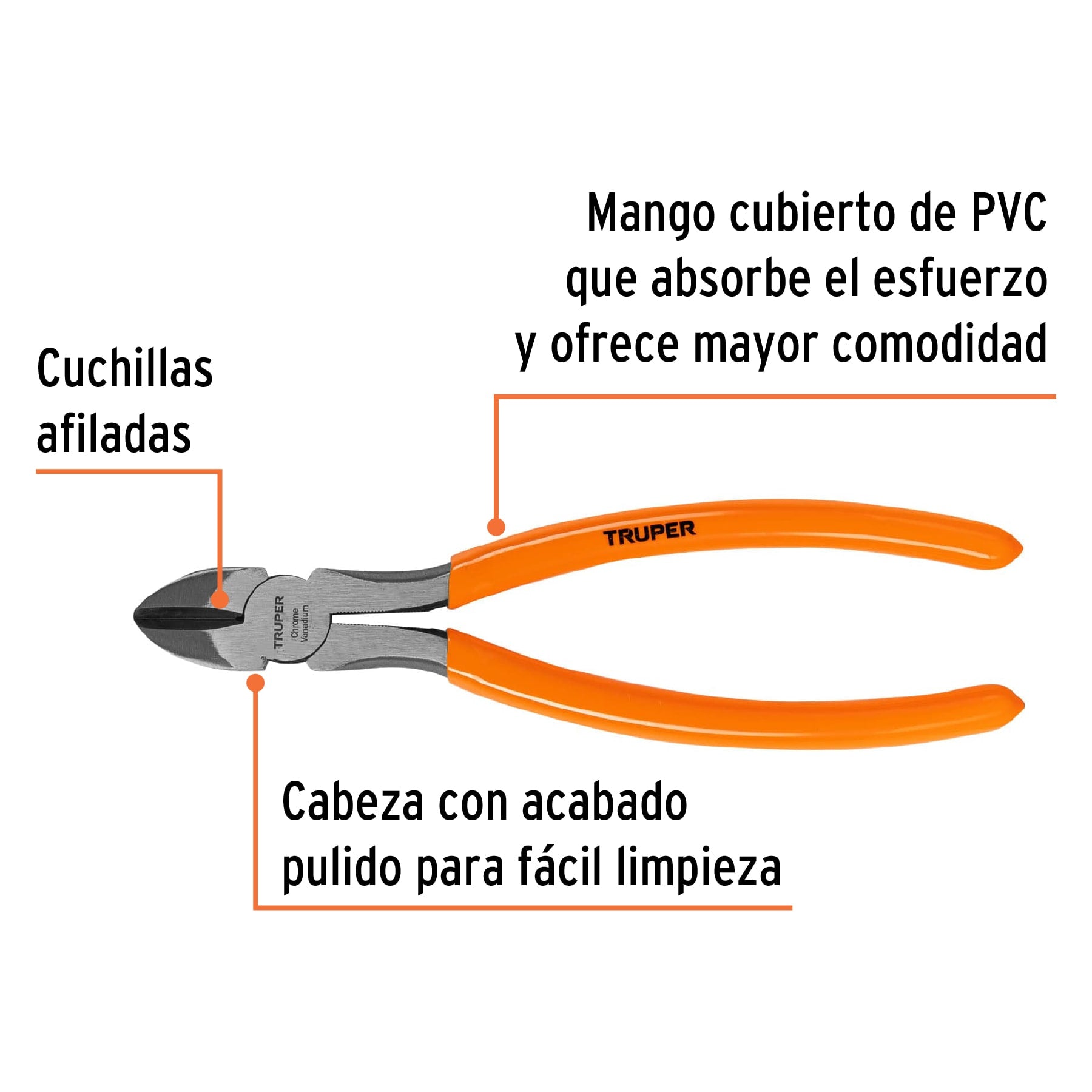 Pinza de corte diagonal 8" mango de PVC, TRUPER